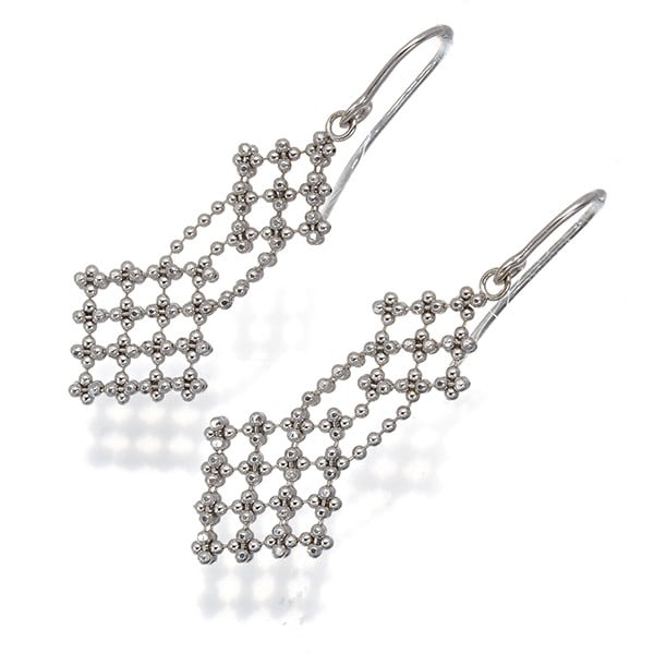 Tiffany&Co. Earrings Cut Ball Bead Fringe Hook 18K Wg: Tiffany&Co. Earrings Cut Ball Bead Fringe Hook 18K Wg Tiffany&Co.'s iconic Cut Ball Bead Fringe Hook earrings are crafted from 18k white gold, featuring a sleek and sophisticated design. With no stone