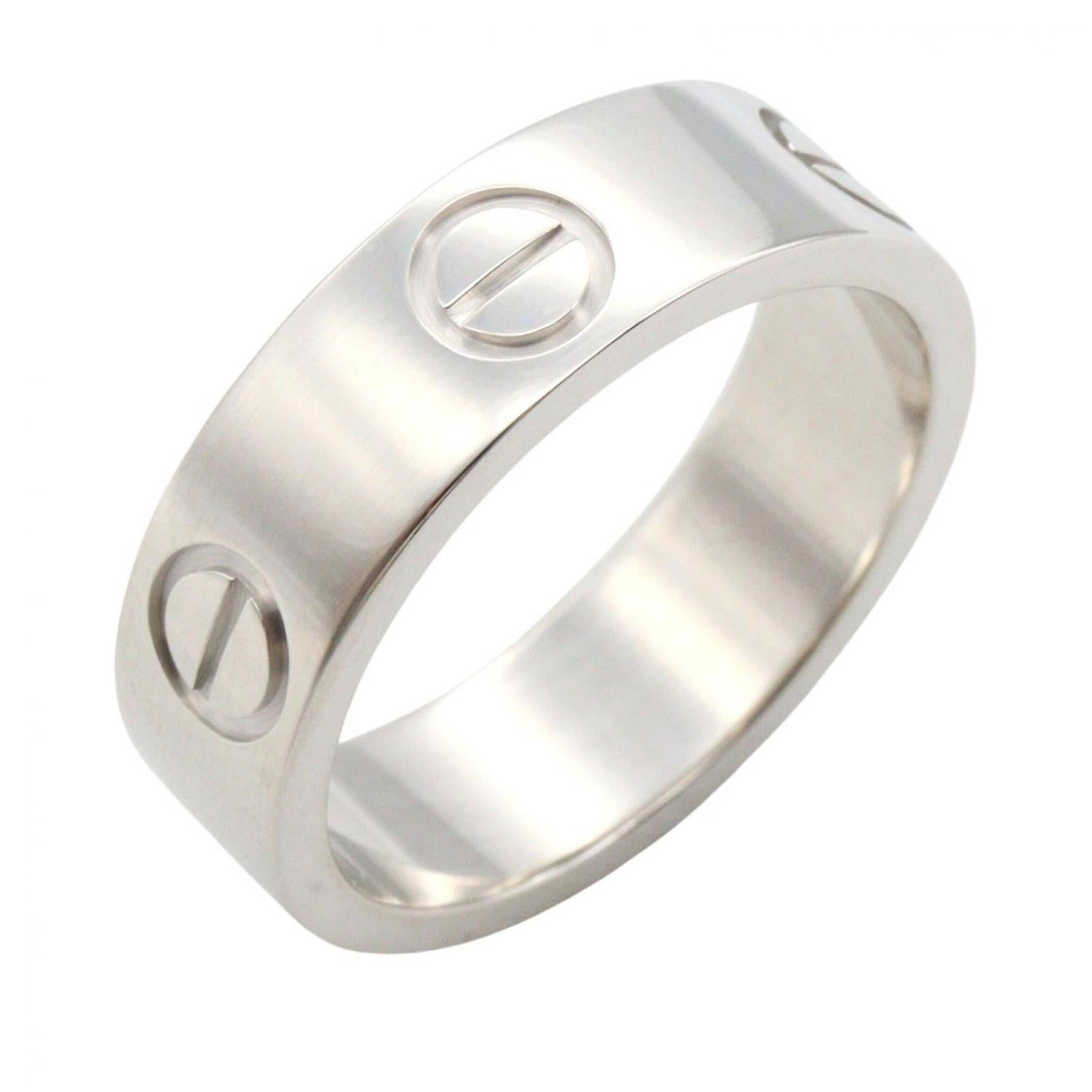White Gold Cartier Band Ring 18K: White Gold Cartier Band Ring 18K 18K White Gold Cartier Band Ring in excellent condition, featuring the iconic brand. This silver band ring boasts a classic design with subtle elegance, showcasing