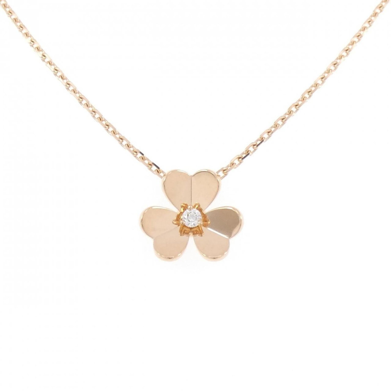 Frivole Arpels & Van Cleef Small Necklace: Frivole Arpels & Van Cleef Small Necklace Pink Gold (18K) pendant adorned with a diamond, set in a Van Cleef & Arpels necklace featuring a unique design. The necklace's pink gold chain has a