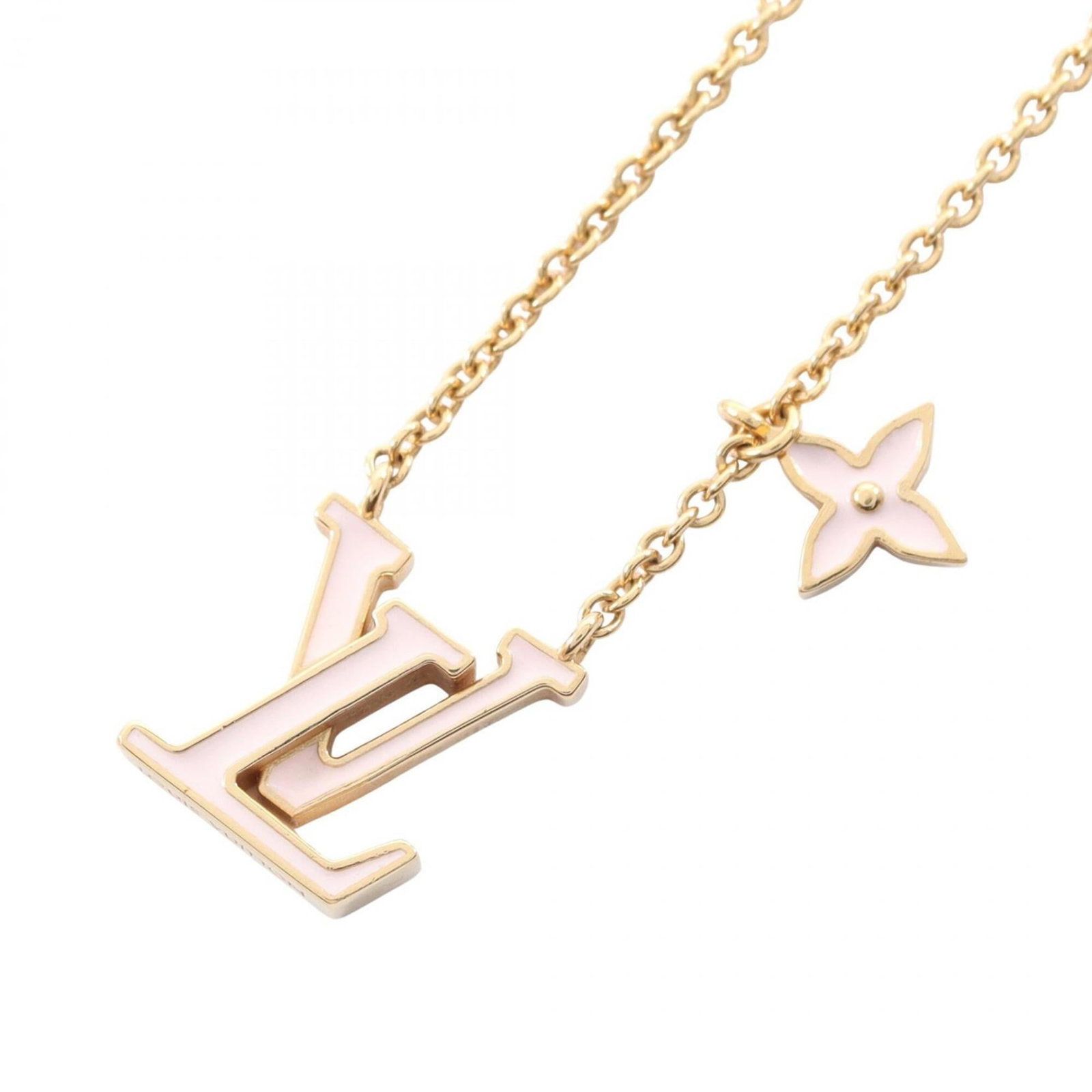 Louis Vuitton LV iconic gold plated pink tone enamel women's gold jewelry: Louis Vuitton LV iconic gold plated pink tone enamel women's gold jewelry Gold plated pink tone enamel necklace from Louis Vuitton, featuring a 12mm x 12mm pendant with a gold plating finish. The