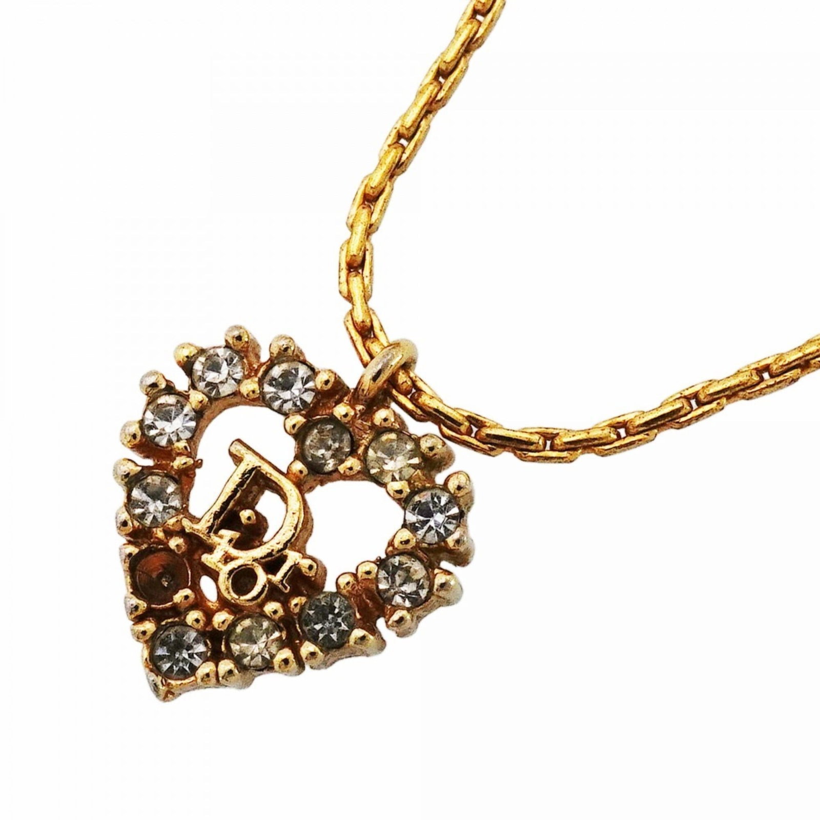 Christian Dior Necklace Motif Heart Gp Plated Rhinestone Gold Women's (1 of 6)