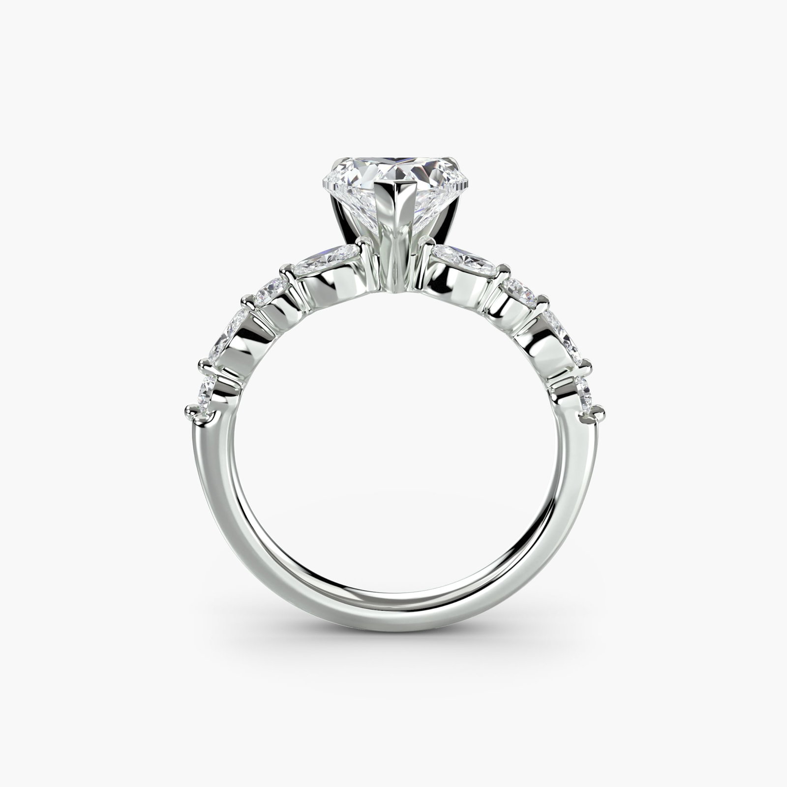 Pave Heart 950 Platinum Ring Setting: Pave Heart 950 Platinum Ring Setting Pave heart ring setting crafted from 950 platinum, featuring 8 side stones totaling 0.35 carats in EF/VS lab-grown color and clarity. The sleek design showcases a