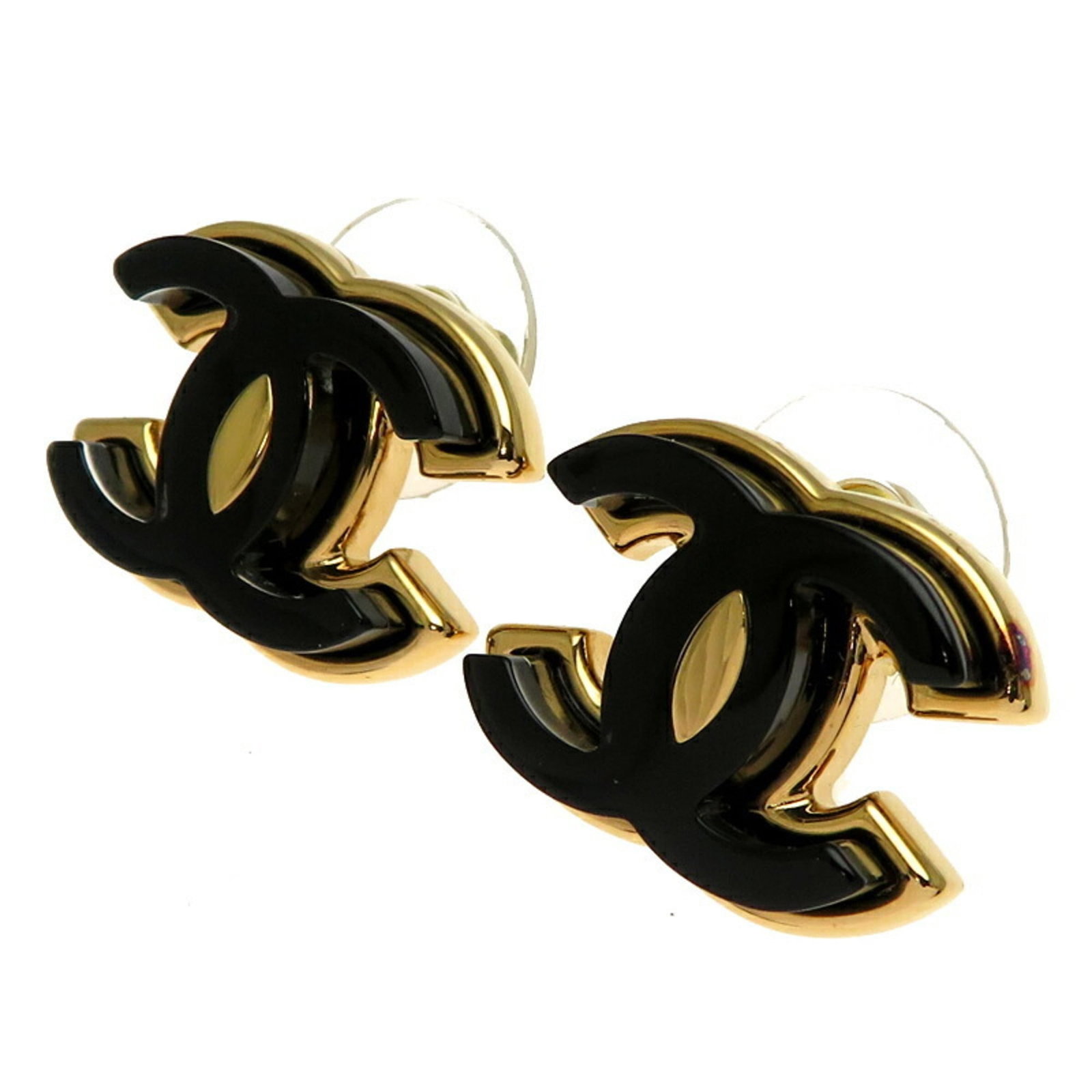 Chanel Stud Earrings Gold Plating Plastic: Chanel Stud Earrings Gold Plating Plastic Gold-plated and stylish, these Chanel stud earrings feature a sleek design with a subtle shine. Made from plastic and gold plating, they offer a touch of luxu