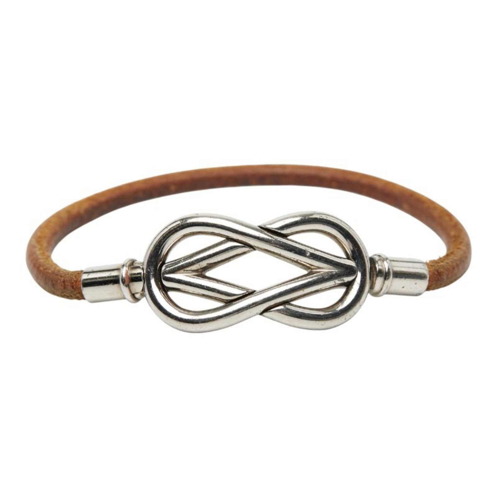 Metal Leather Charm Hermes Bracelet: Metal Leather Charm Hermes Bracelet The Metal Leather Charm Hermes Bracelet boasts a unique blend of brown leather and silver metal, creating a sophisticated and stylish accessory. With its 16cm
