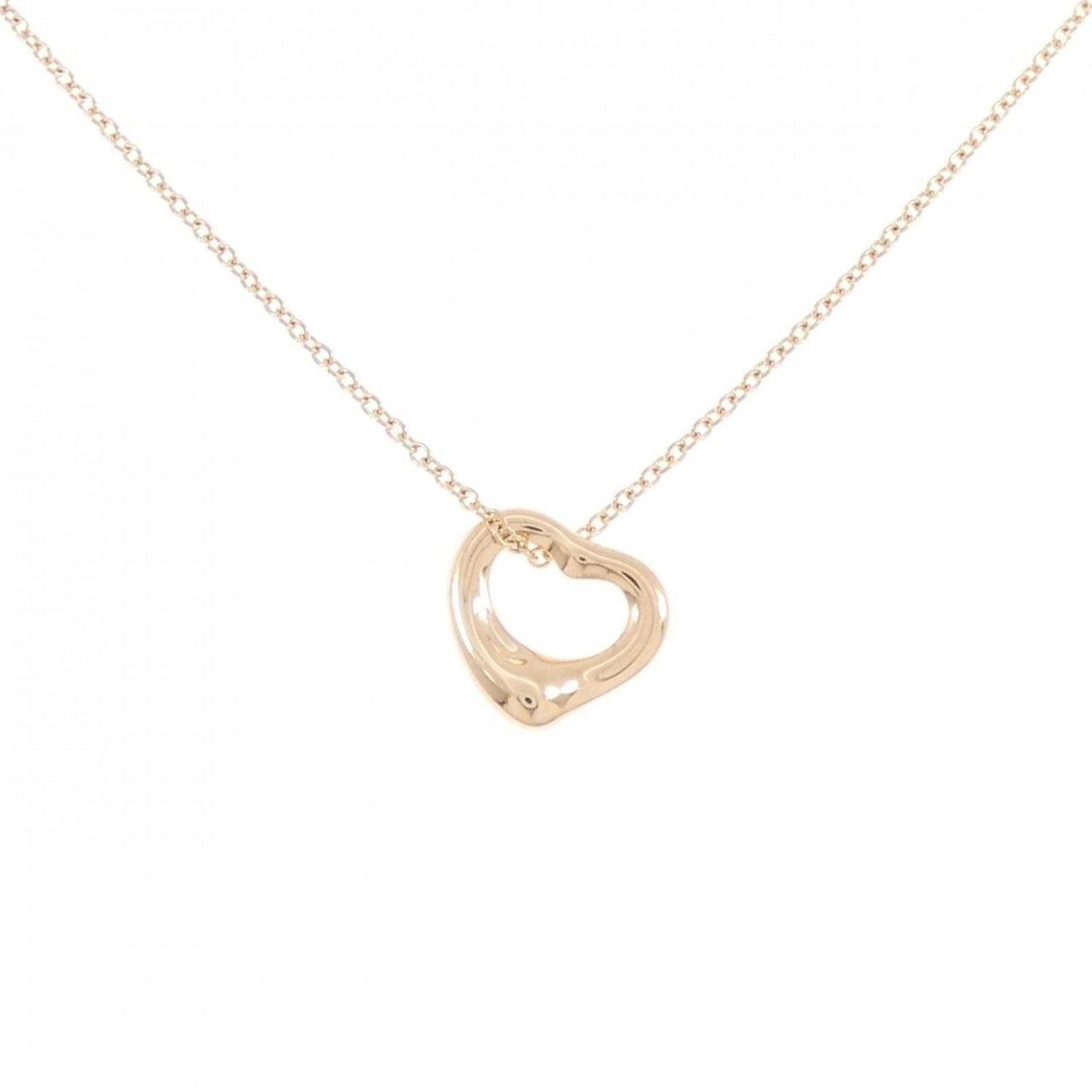 Heart Open Tiffany Necklace: Heart Open Tiffany Necklace Pink Gold (18K) pendant on a chain, measuring 10.3mm x 10.9mm, set in a Heart Open Tiffany Necklace with a 40 cm / 15.74'' neck circumference. The necklace features a few