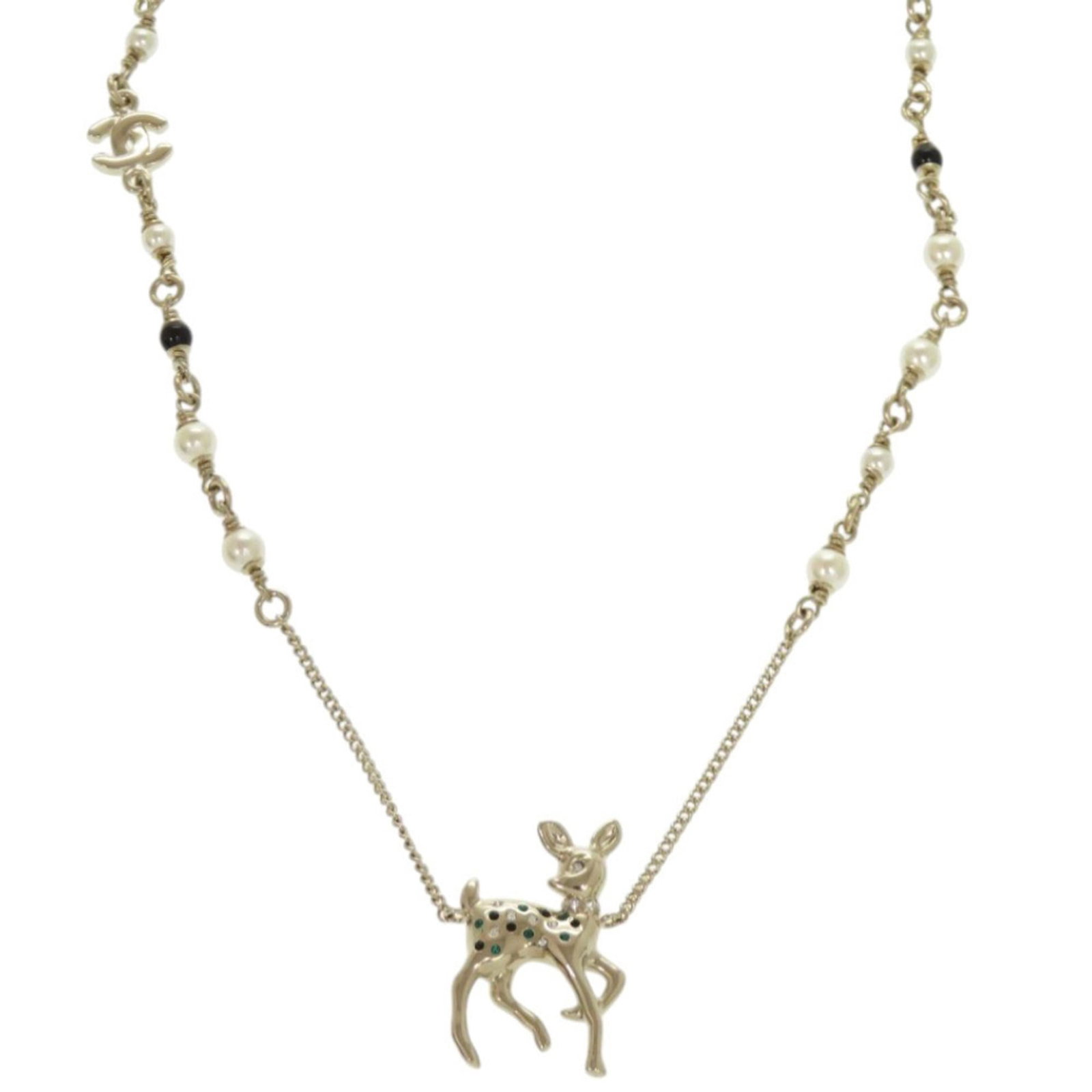 Like New Chanel Deer Motif Gp Rhinestone Gold Necklace 1815Chanel (1 of 9)