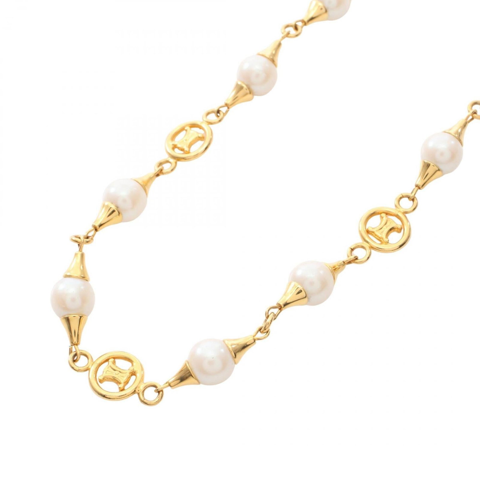 Celine Triomphe Necklace Gold Plated (Gp) Faux Pearl Women'S Gold/ White Tones: Celine Triomphe Necklace Gold Plated (Gp) Faux Pearl Women'S Gold/ White Tones Gold Plated Faux Pearl Necklace in Gold and White Tones. This Celine Triomphe necklace features gold plating with white