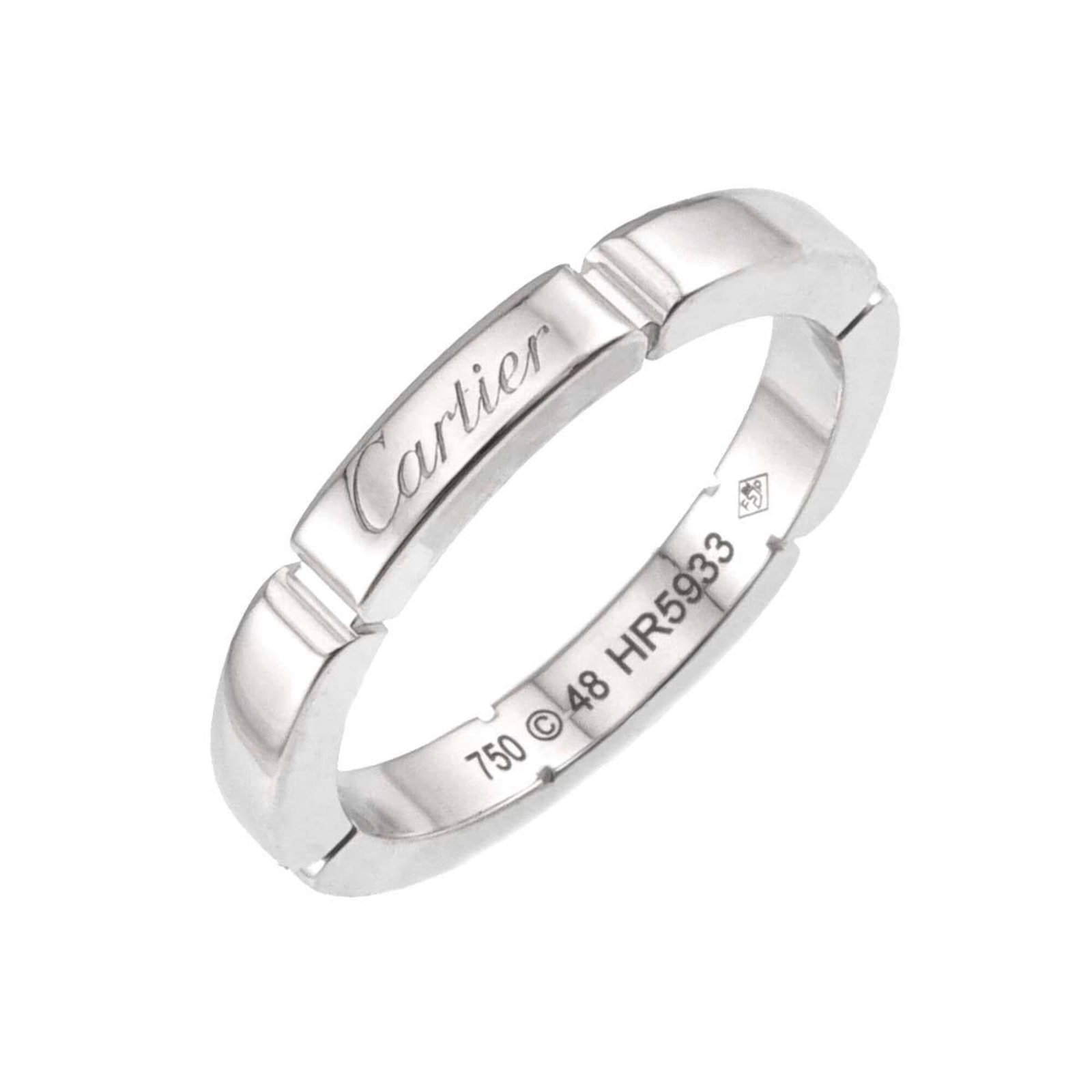 Cartier Maillon Panthre Ring #48 18K Wg (White Gold 750): Cartier Maillon Panthre Ring #48 18K Wg (White Gold 750) Cartier's Maillon Panthre Ring #48 boasts elegant white gold 18K details, a hallmark of the luxury brand. This pre-owned ring features some scr