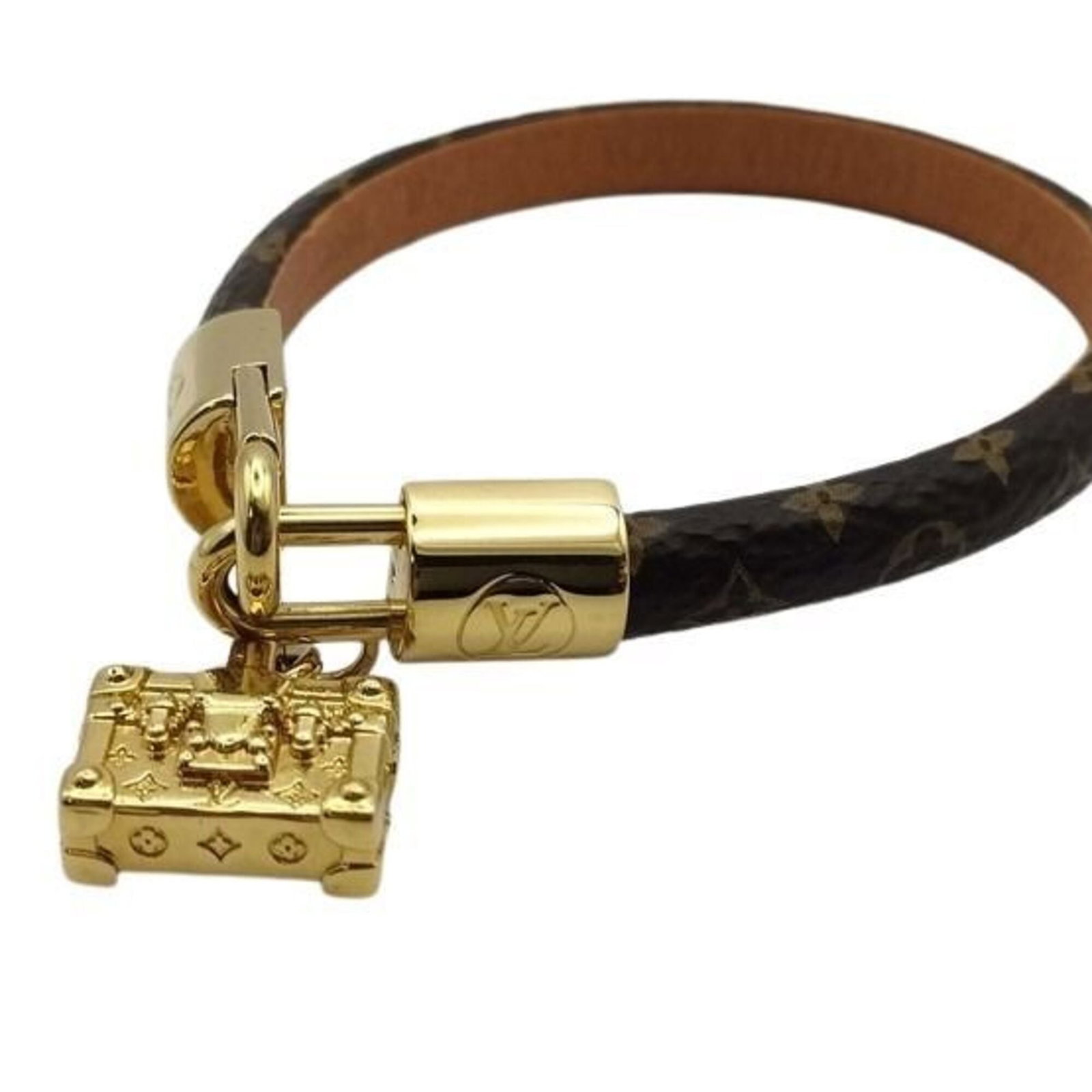 Louis Vuitton Charm Bracelet Monogram Empreinte: Louis Vuitton Charm Bracelet Monogram Empreinte The Louis Vuitton Charm Bracelet Monogram Empreinte boasts the iconic brand's signature brown and gold monogram pattern, expertly crafted into a