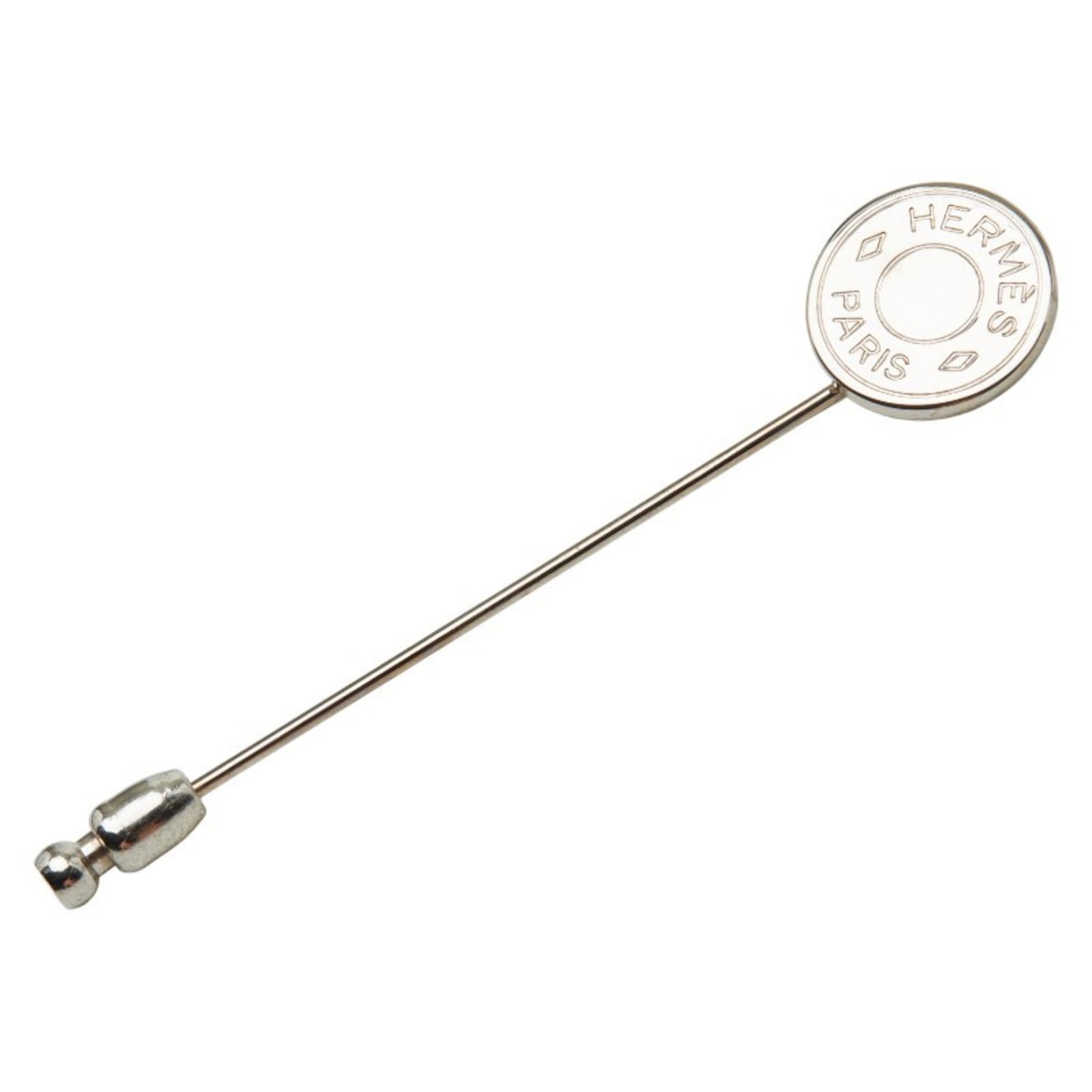Pin Brooch Hermes Metal: Pin Brooch Hermes Metal This Hermes Metal Pin Brooch features a silver finish and measures 6.55cm x 1.42cm, making it a subtle yet stylish accessory for women. The brooch shows signs of usage with tra