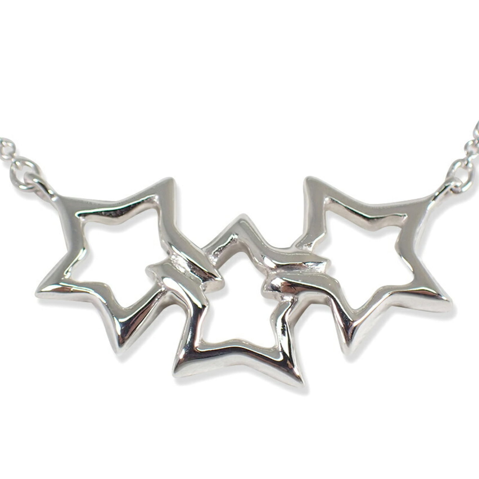 Triple Star Necklace by Tiffany & Co: Triple Star Necklace by Tiffany & Co Sterling silver pendant necklace from Tiffany & Co, featuring the iconic Triple Star design. The necklace boasts a sleek sterling silver chain with a 12.7mm x