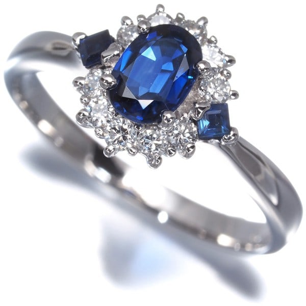 Sapphire 0.54Ct/ 0.11Ct Diamond 0.20Ct Ring 900 Platinum (1 of 7)
