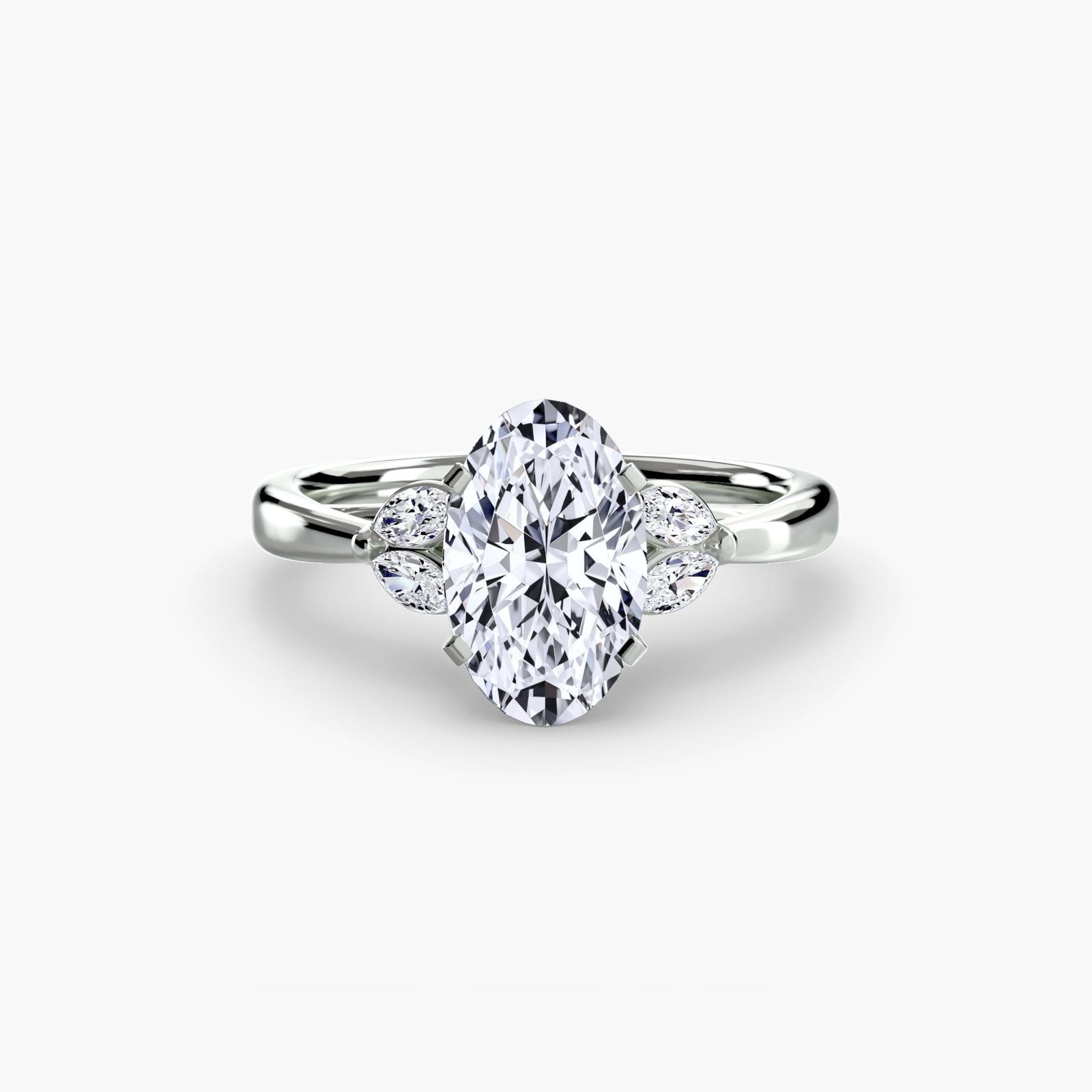 Side Stone Oval 14Kt White Gold Ring Setting - 2