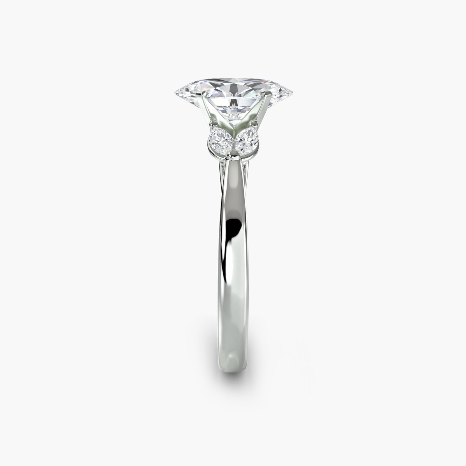 Side Stone Oval 14Kt White Gold Ring Setting - 3