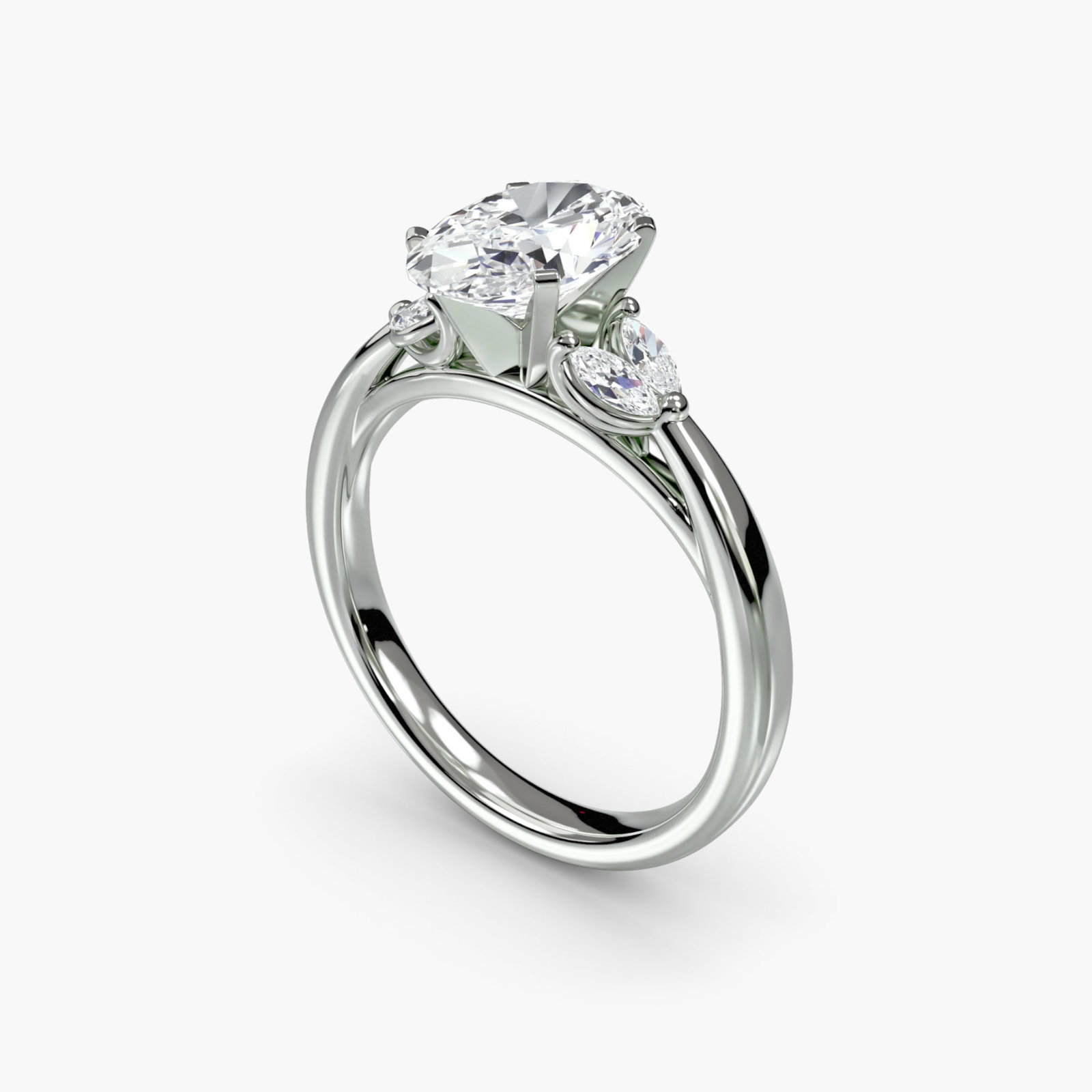 Side Stone Oval 14Kt White Gold Ring Setting - 5