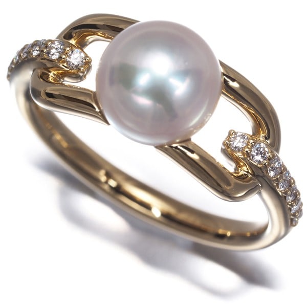 Tasaki Ring Akoya Pearl 8.0Mm Diamond 0.11Ct Fine Link Us6.5-6.75 18K Yg: Tasaki Ring Akoya Pearl 8.0Mm Diamond 0.11Ct Fine Link Us6.5-6.75 18K Yg Tasaki Ring Akoya Pearl 8.0Mm Diamond 0.11Ct Fine Link Us6.5-6.75 18K Yg features a cultured Akoya pearl with an 8.0mm