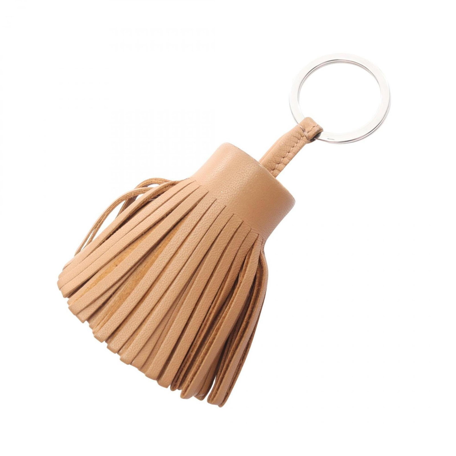 Hermes handbag leather agneau charm: Hermes handbag leather agneau charm Agneau Milo leather is used to create the exterior of this Hermes handbag charm, giving it a rich brown color. The charm features a few traces of usage and some