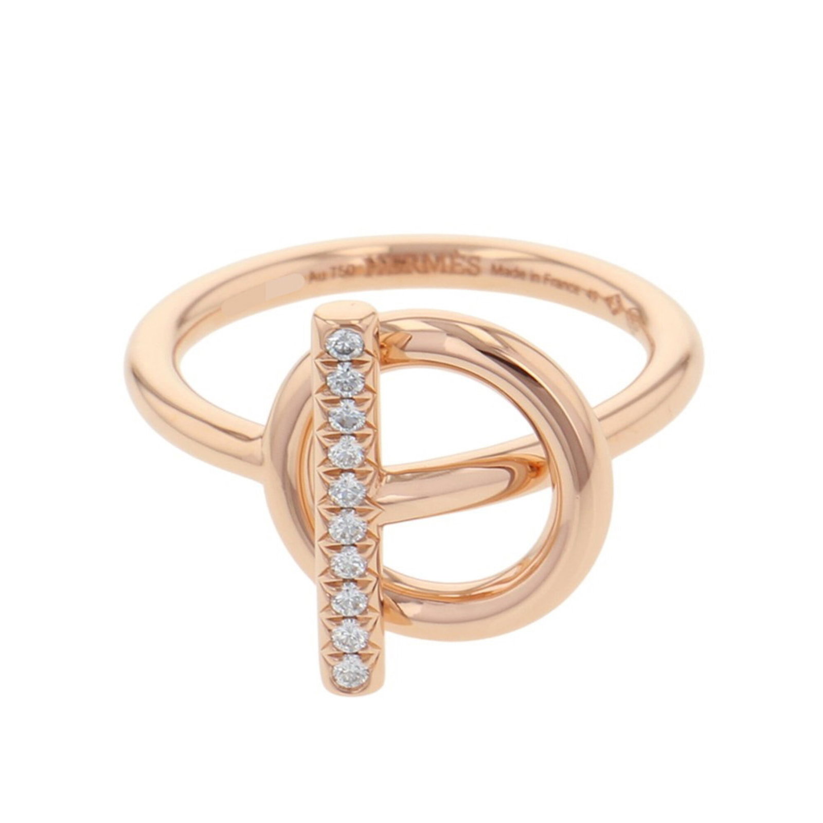 Pink Gold 18k Hermes Band Ring: Pink Gold 18k Hermes Band Ring Pink Gold 18k Hermes Band Ring - A lovely, used band ring featuring pink gold (18K) and a diamond weighing 0.07 carats, available in US size 5. This item is presented