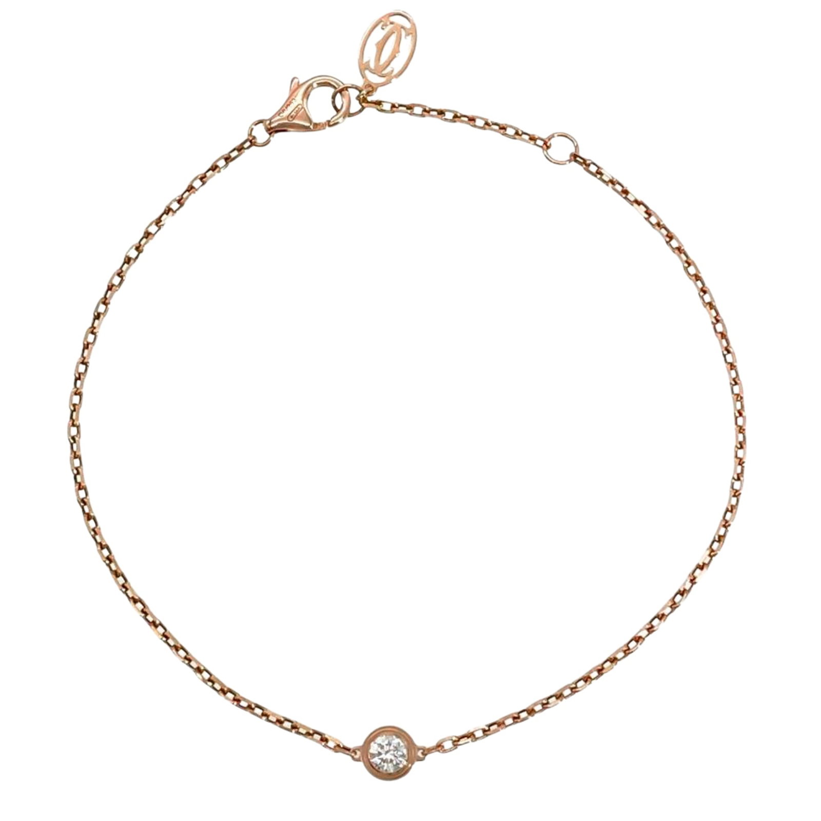 Pink Gold Charm Bracelet Cartier: Pink Gold Charm Bracelet Cartier Pink Gold Charm Bracelet Cartier features an 18K pink gold construction with diamond accents, showcasing a classic charm bracelet design. The piece measures 18cm in
