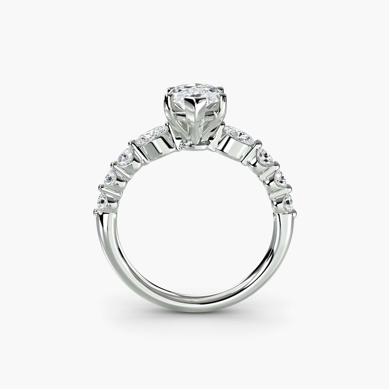 Pave Marquise 950 Platinum Ring Setting: Pave Marquise 950 Platinum Ring Setting 950 Platinum Marquise Ring Setting with Pave Details, featuring 8 side stones totaling 0.29 carats in EF/VS lab-grown color and clarity. This new ring setting b