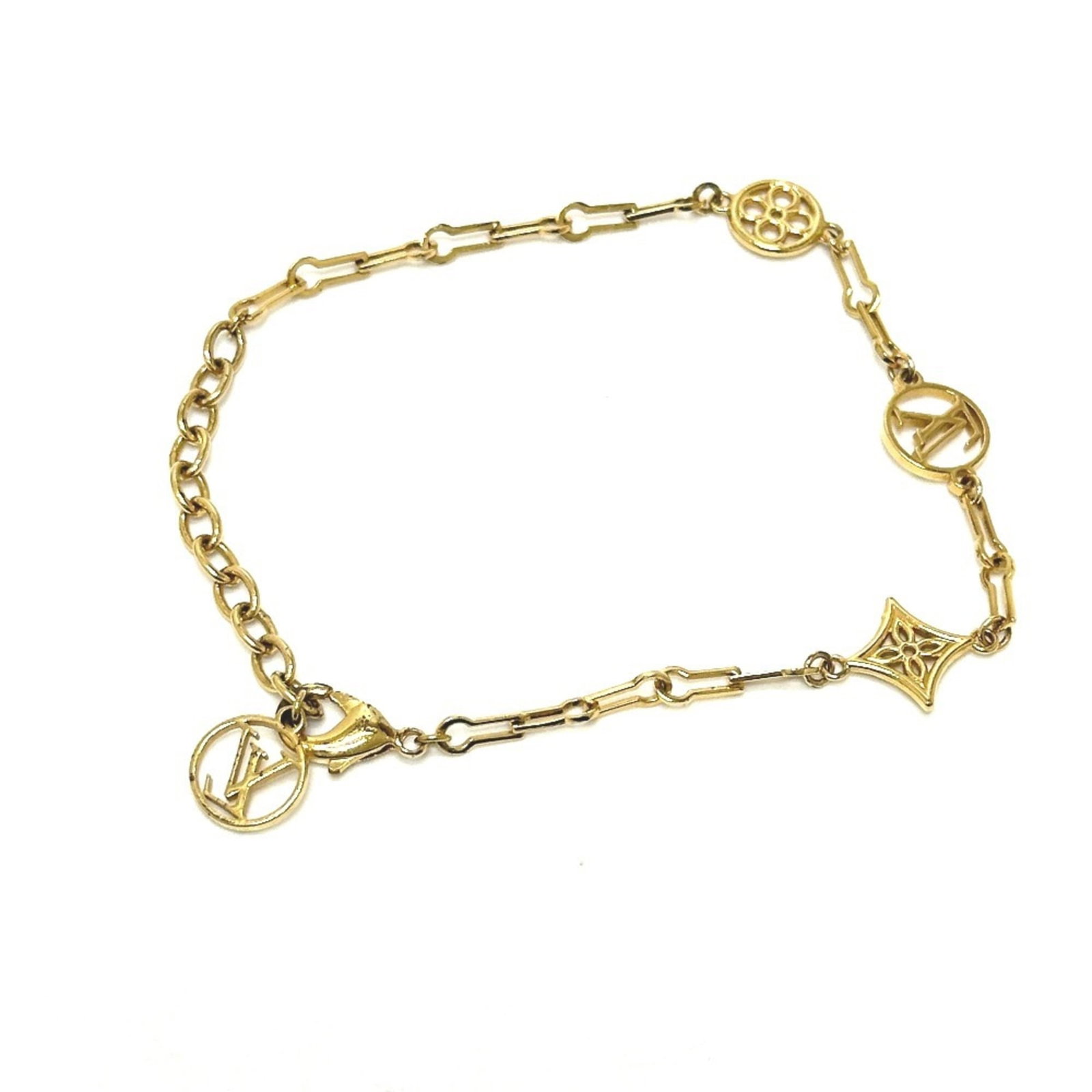 Vuitton Louis Charm Bracelet: Vuitton Louis Charm Bracelet Gold Plated Louis Vuitton Charm Bracelet - A stylish and elegant accessory featuring the iconic Louis Vuitton charm. This gold plated bracelet measures 20.5cm in total len