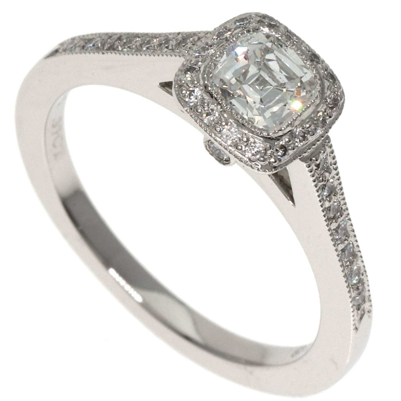 Platinum ring by Tiffany band: Platinum ring by Tiffany band Platinum ring by Tiffany & Co. features a diamond stone weighing 0.37 carats, set in a sturdy platinum band with a US size 4 fit. This like-new condition ring shows