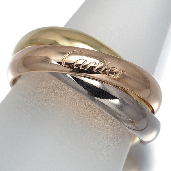 Cartier Ring Trinity 3Color Classic Eu52 18K 750 Yellow White Rose Gold: Cartier Ring Trinity 3Color Classic Eu52 18K 750 Yellow White Rose Gold Cartier's Trinity ring features a unique multi-tone gold design, blending 18k yellow and white rose gold for a distinctive