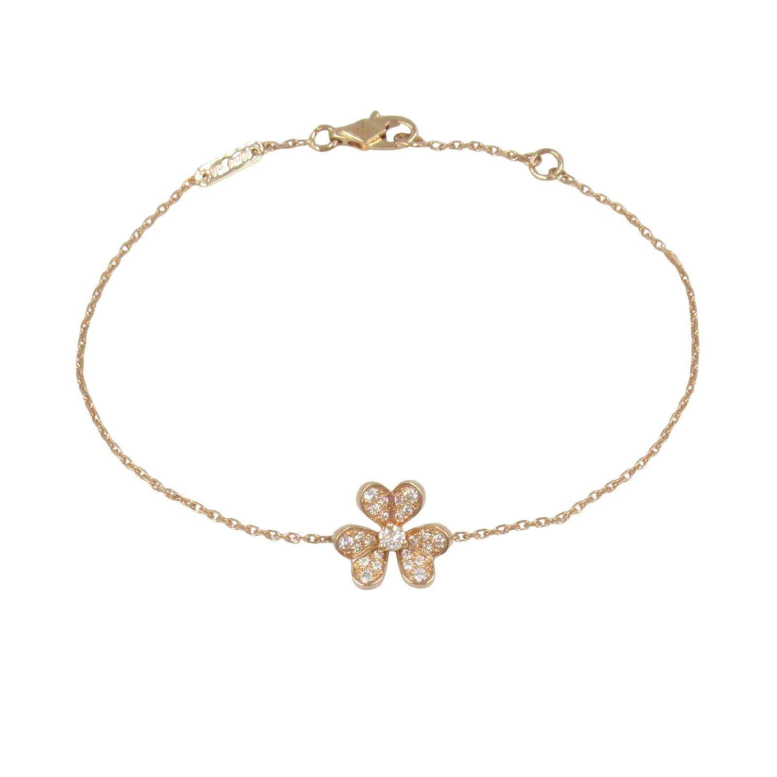 Pink Gold 18K Van Cleef Arpels Charm Bracelet: Pink Gold 18K Van Cleef Arpels Charm Bracelet Pink Gold 18K Van Cleef Arpels Charm Bracelet - A stunning piece from the renowned French jeweler, featuring a delicate pink gold chain adorned with a