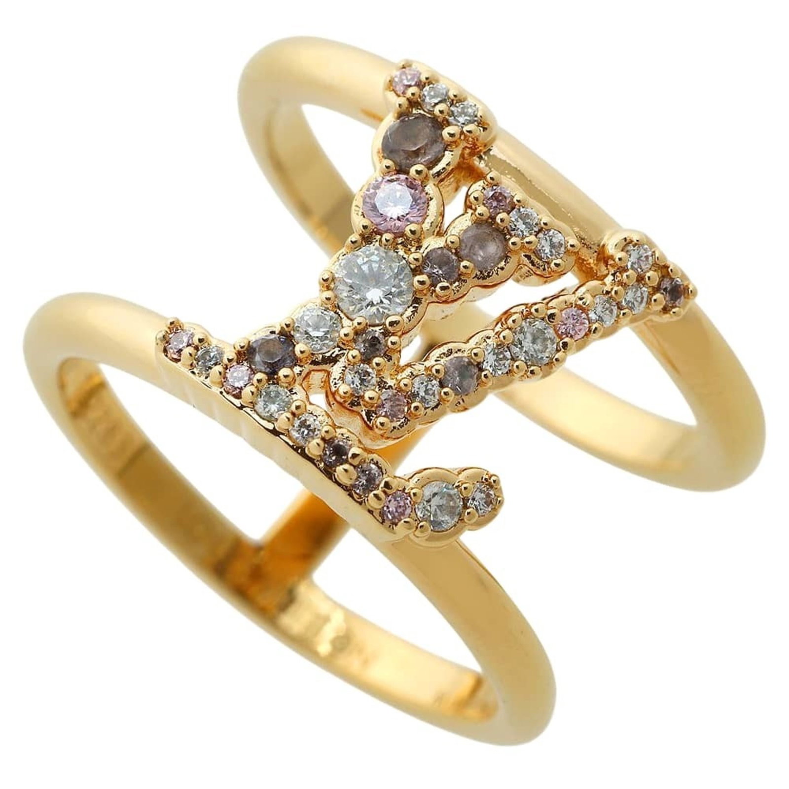 Louis Vuitton Band Ring Gold Plating: Louis Vuitton Band Ring Gold Plating Gold Plated Louis Vuitton Band Ring with Rhinestone Stone, Available in Size 6.5 and Conditioned to Show Minor Signs of Use. This gold plated band ring features th
