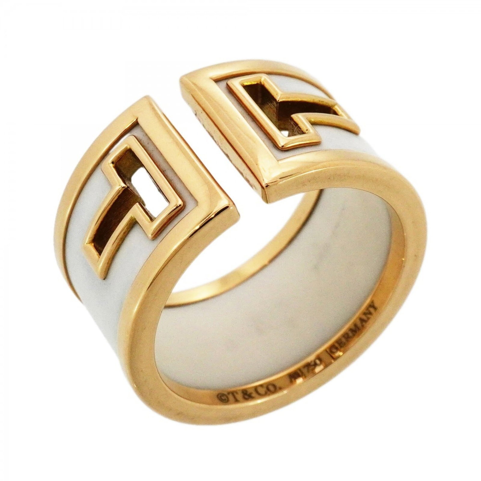 Ceramic Yellow Gold 18K Tiffany Band Ring: Ceramic Yellow Gold 18K Tiffany Band Ring Item Specifics: Brand: Tiffany Type: Band Ring Gender: Women Color: White Material: Ceramic, Yellow Gold (18K) Us Size: 6.5 Condition: Used (good), Traces of
