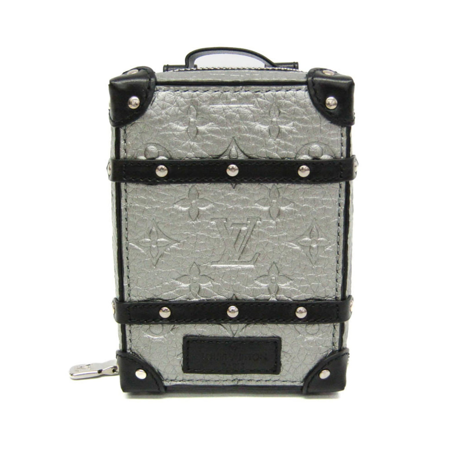 Louis Vuitton Handbag Charm Leather: Louis Vuitton Handbag Charm Leather Black Louis Vuitton Handbag Charm Leather, made from Taurillon leather, features a sleek design with a silver finish and measures 100.00mm x 75.00mm x 45.00mm. This
