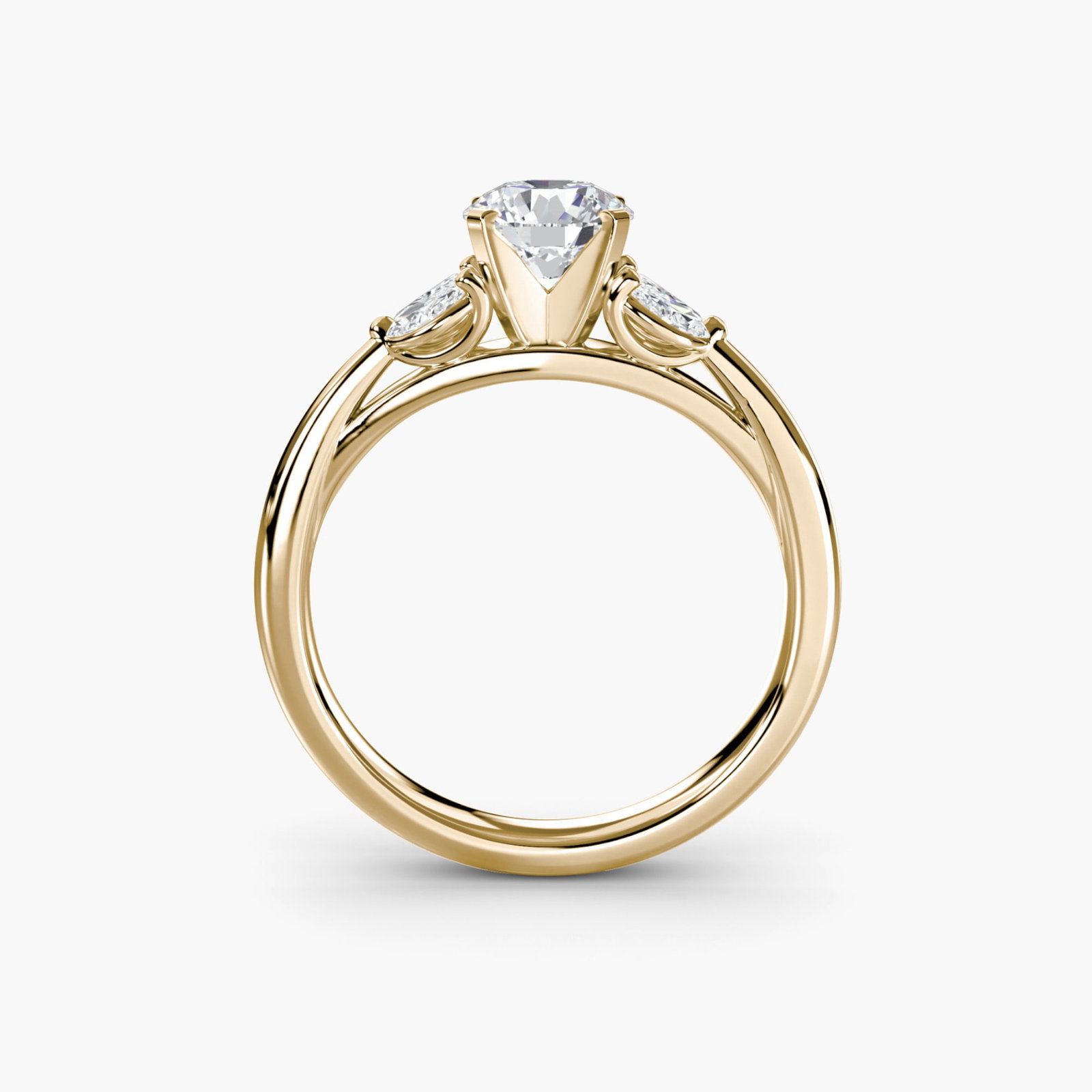 Side Stone Round 14Kt Yellow Gold Ring Setting: Side Stone Round 14Kt Yellow Gold Ring Setting Round 14Kt Yellow Gold Ring Setting with Four Lab Grown EF/VS Side Stones, Totaling 0.43 CTW. This beautiful ring setting features a sturdy 4.02 carat