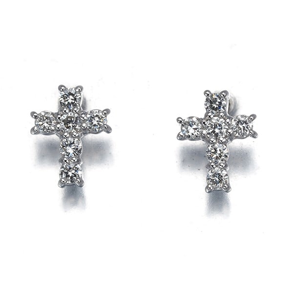 Diamond earrings cross platinum diamond Vendome: Diamond earrings cross platinum diamond Vendome Platinum cross diamond earrings featuring a natural diamond, crafted with high metal purity of 900. The Vendome style showcases a stud design,