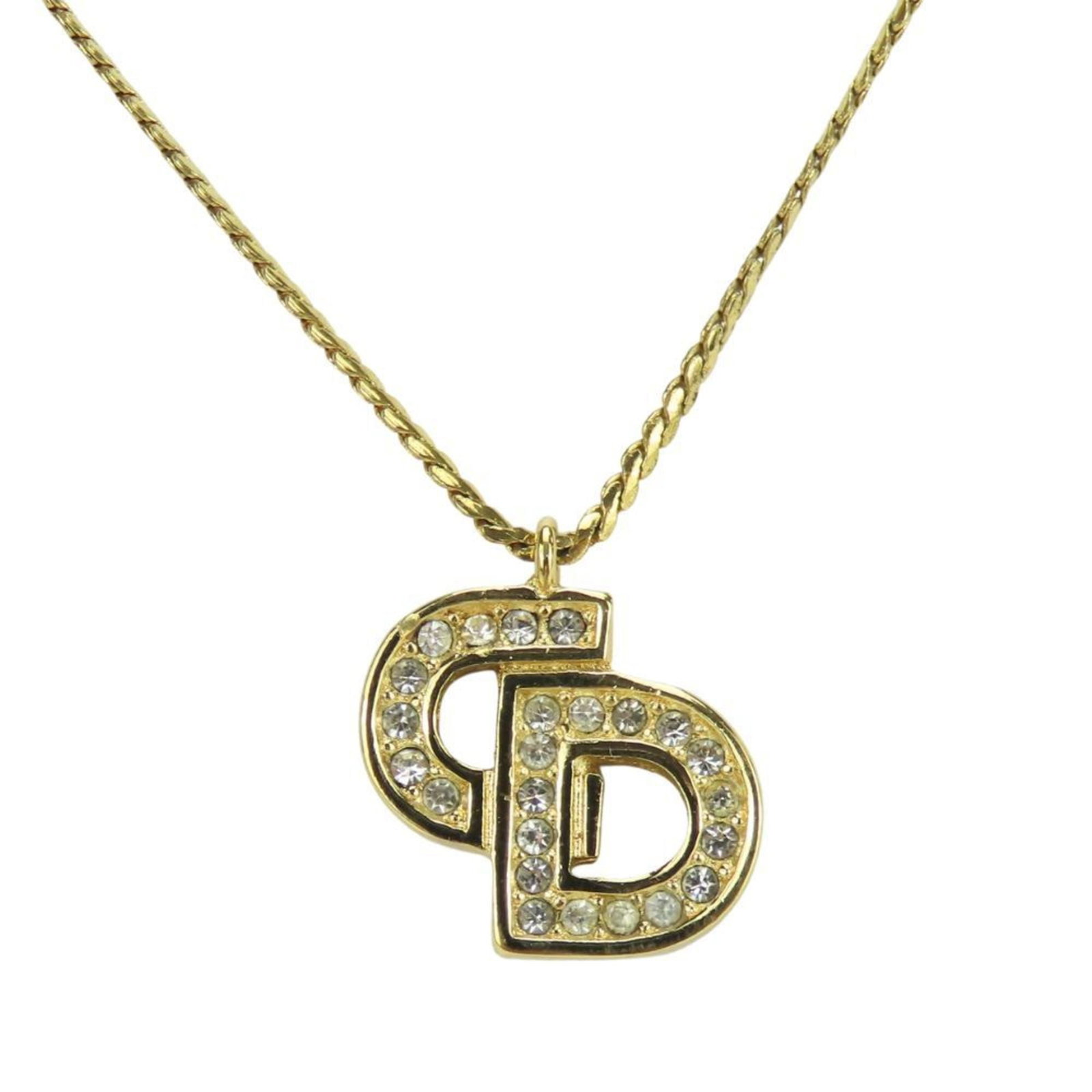 Christian Dior Women's Necklace CD Logo Gold Metal Rhinestones Plated: Christian Dior Women's Necklace CD Logo Gold Metal Rhinestones Plated Christian Dior's iconic CD logo shines in gold metal, adorned with rhinestones. This statement necklace boasts a classic design th