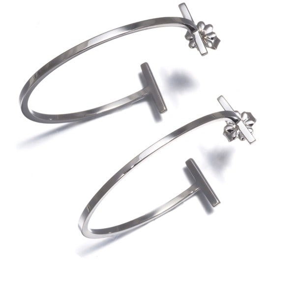 Sterling Silver Tiffany T Earrings Hoop Large 925: Sterling Silver Tiffany T Earrings Hoop Large 925 Sterling Silver Tiffany T Earrings Hoop Large 925 - A stunning sterling silver hoop earring featuring the iconic Tiffany & Co. design, crafted from hi