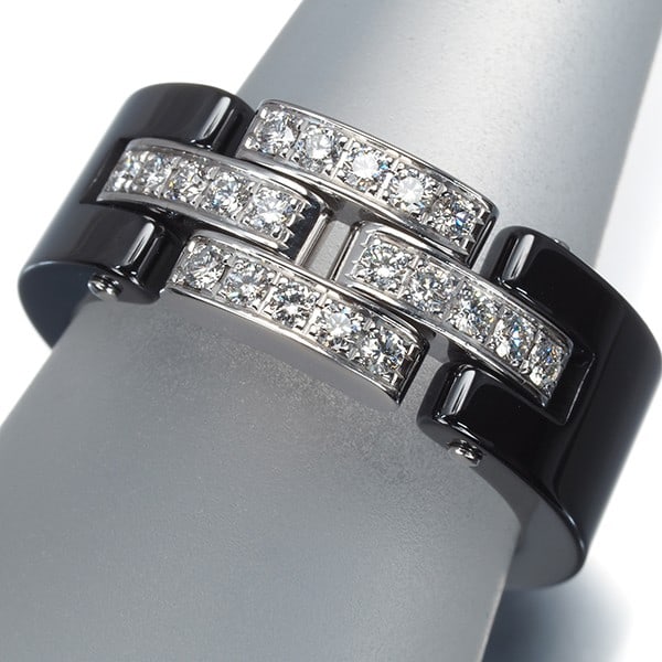 Cartier Ring Diamond Maillon Panthere 3-Row Eu58 18K Wg/ Ceramic: Cartier Ring Diamond Maillon Panthere 3-Row Eu58 18K Wg/ Ceramic Cartier's Maillon Panthere collection shines in this stunning 3-row ring featuring a natural diamond. The 18k white gold and ceramic co
