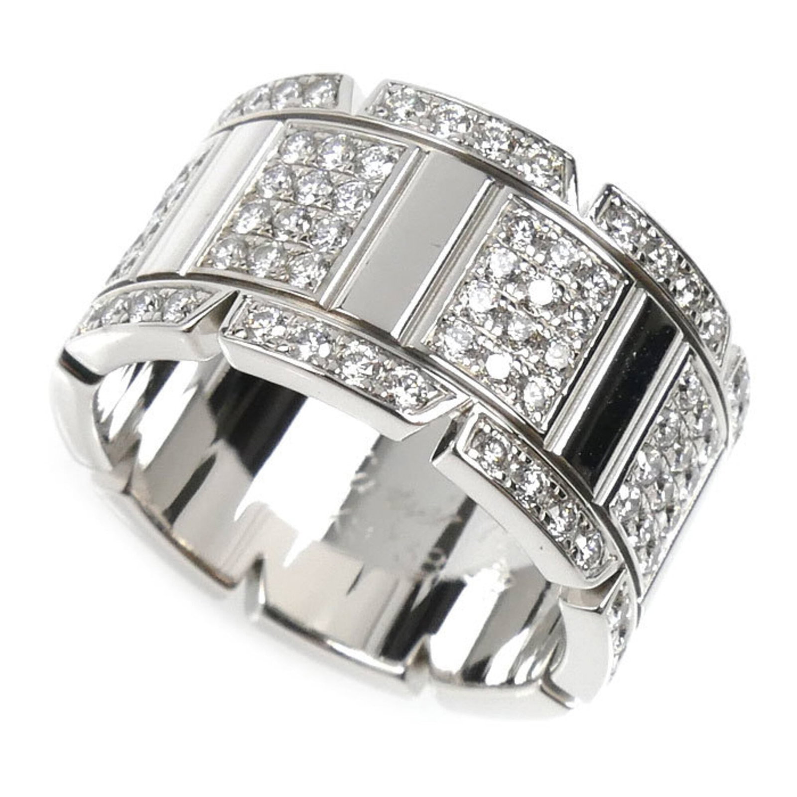 White Gold Cartier Band Ring 18K: White Gold Cartier Band Ring 18K White Gold Cartier Band Ring 18K features a stunning diamond stone, set in an 18K white gold band with a classic design. The ring's condition shows some minor signs