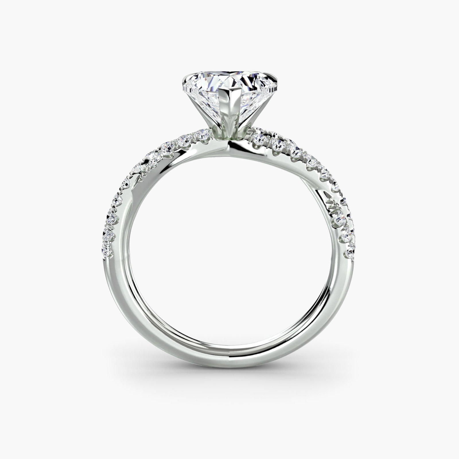 Pave Heart 14Kt White Gold Ring Setting: Pave Heart 14Kt White Gold Ring Setting Pave heart ring setting in 14Kt white gold, featuring 34 side stones totaling 0.28 carats, set in a sleek and modern design with a band width of 2.2mm. This