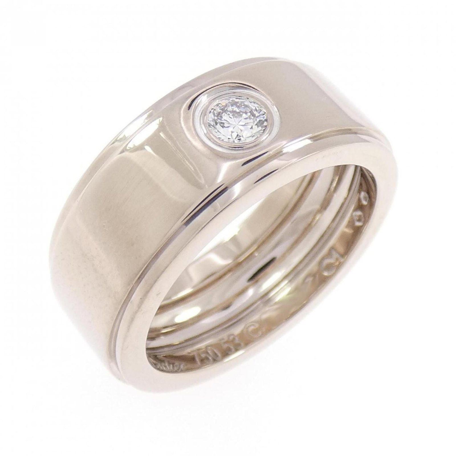 White Gold Cartier Band Ring 18K: White Gold Cartier Band Ring 18K White Gold Cartier Band Ring 18K - A high-end, pre-owned band ring from renowned luxury brand Cartier. Made from 18K white gold, this elegant piece features a classic 