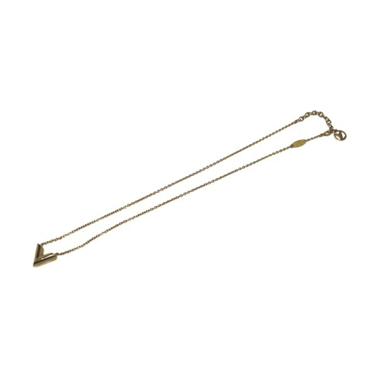 Louis Vuitton M61083 Essential Necklace Gold Lv: Louis Vuitton M61083 Essential Necklace Gold Lv Gold Lv Louis Vuitton M61083 Essential Necklace in very good condition, with a few traces of usage and minor scratches/dirt. This necklace bears the sig
