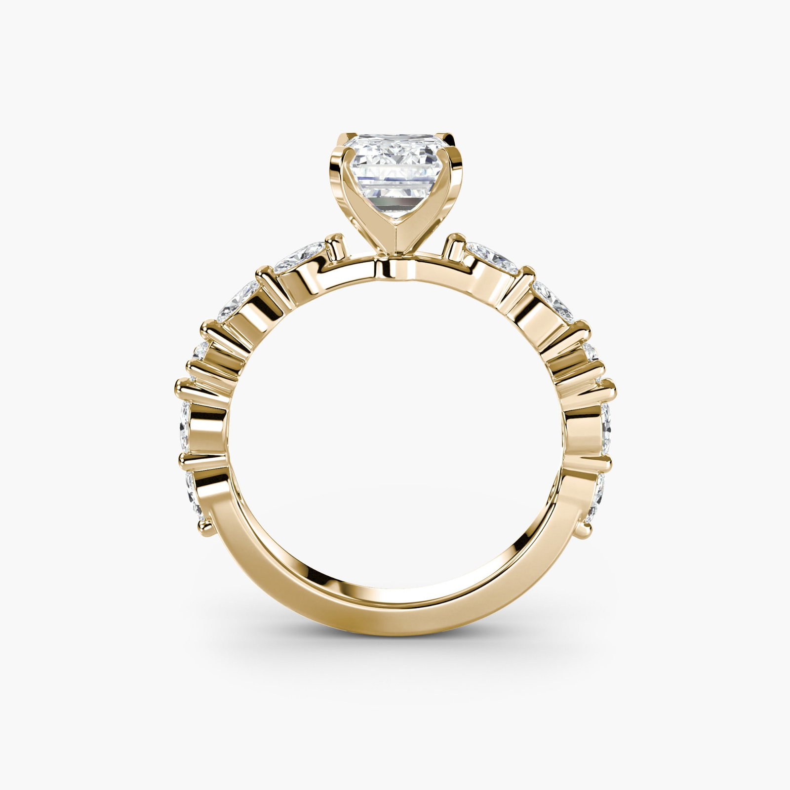 Pave Emerald 14Kt Yellow Gold Ring Setting: Pave Emerald 14Kt Yellow Gold Ring Setting Pave Emerald 14Kt Yellow Gold Ring Setting - A stunning setting featuring 10 pave stones, totaling 0.32 carats, in a sleek and modern design. The 14k yellow 