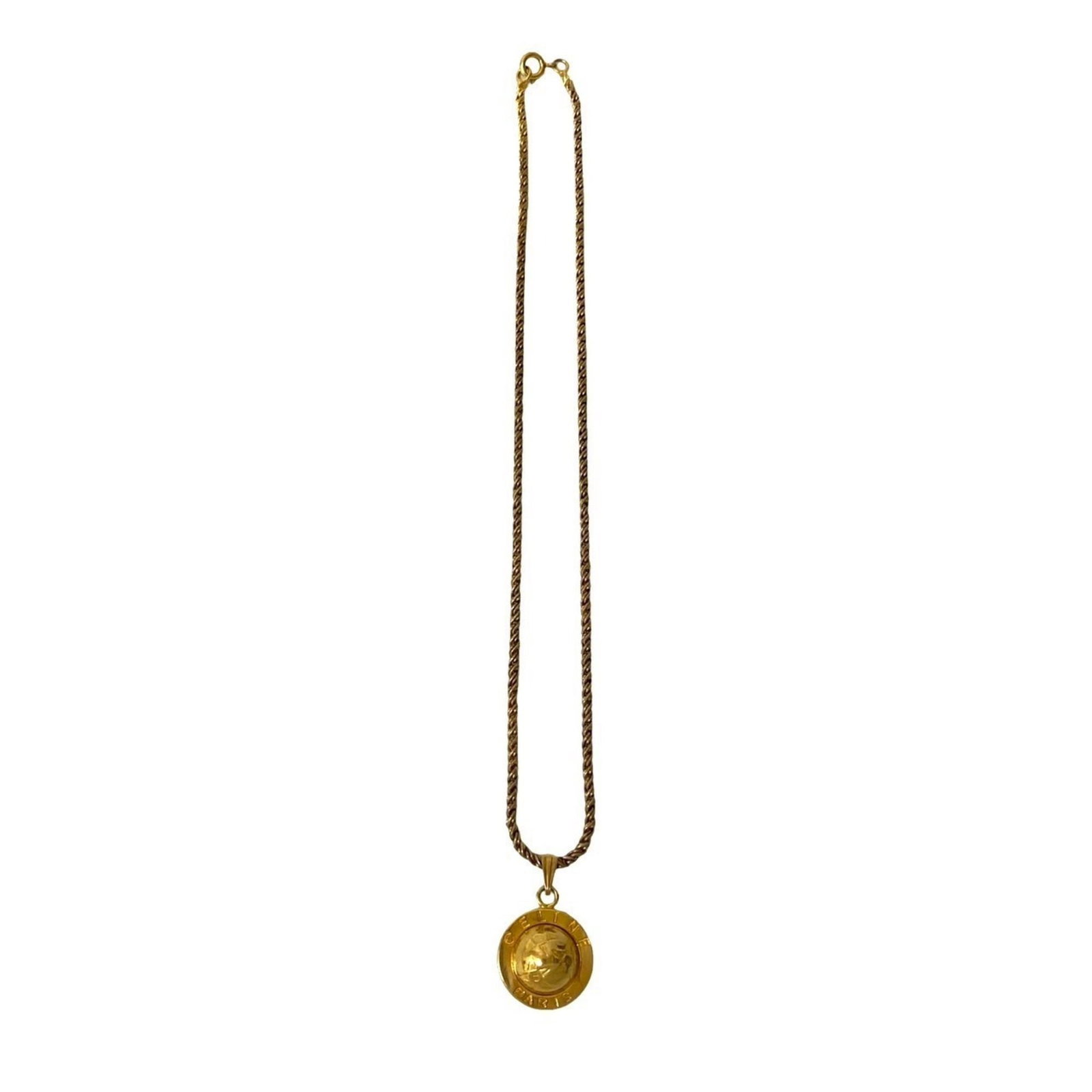 Celine Star Ball Motif Gp Chain Necklace Pendant Gold 19105: Celine Star Ball Motif Gp Chain Necklace Pendant Gold 19105 Gold-plated Celine Star Ball Motif Gp Chain Necklace Pendant, featuring a 20mm x 20mm pendant with a gold plating finish. This used necklace