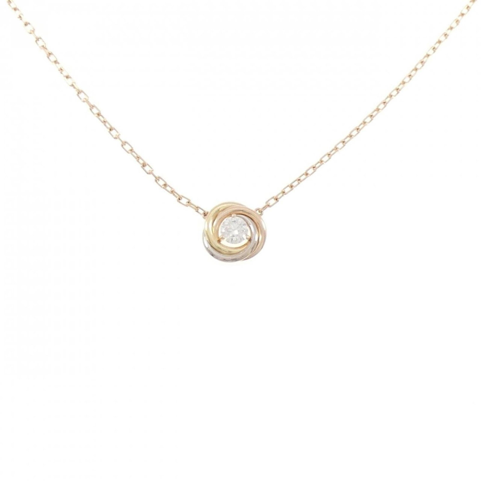 Trinity Cartier Necklace: Trinity Cartier Necklace Pink Gold (18K) and Diamond Pendant Necklace. This Cartier necklace features a 8.5mm x 8.5mm diamond pendant set in pink gold, suspended from a 38-41 cm chain with a