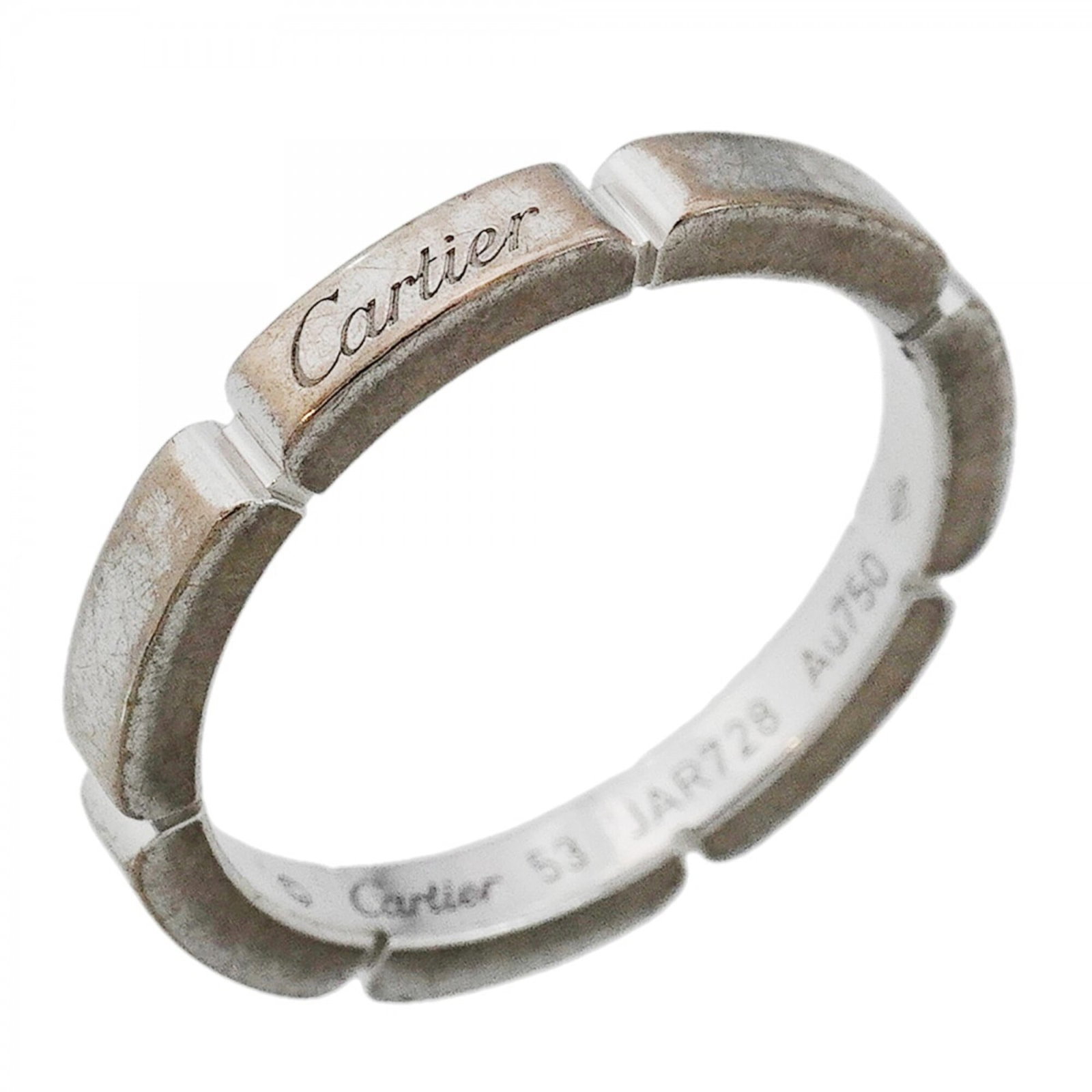 White Gold Cartier Band Ring 18K: White Gold Cartier Band Ring 18K This 18K white gold Cartier band ring features the iconic brand's signature style. With its classic design and subtle details, it remains a timeless choice for those