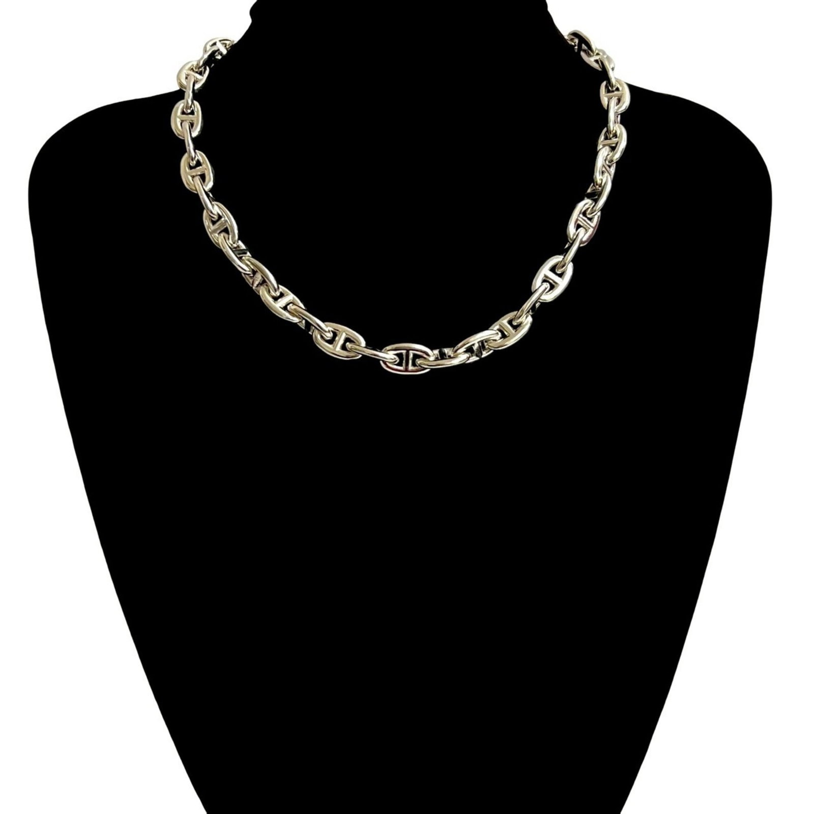 Hermes Margiela Era Chaine D Ancre Pm Necklace 44 Links 925 Silver Chain Choker: Hermes Margiela Era Chaine D Ancre Pm Necklace 44 Links 925 Silver Chain Choker Item Specifics: Brand: Hermes Necklace Type: Necklace Gender: Women Material: Silver 925 Color: Silver Neck Circumferenc