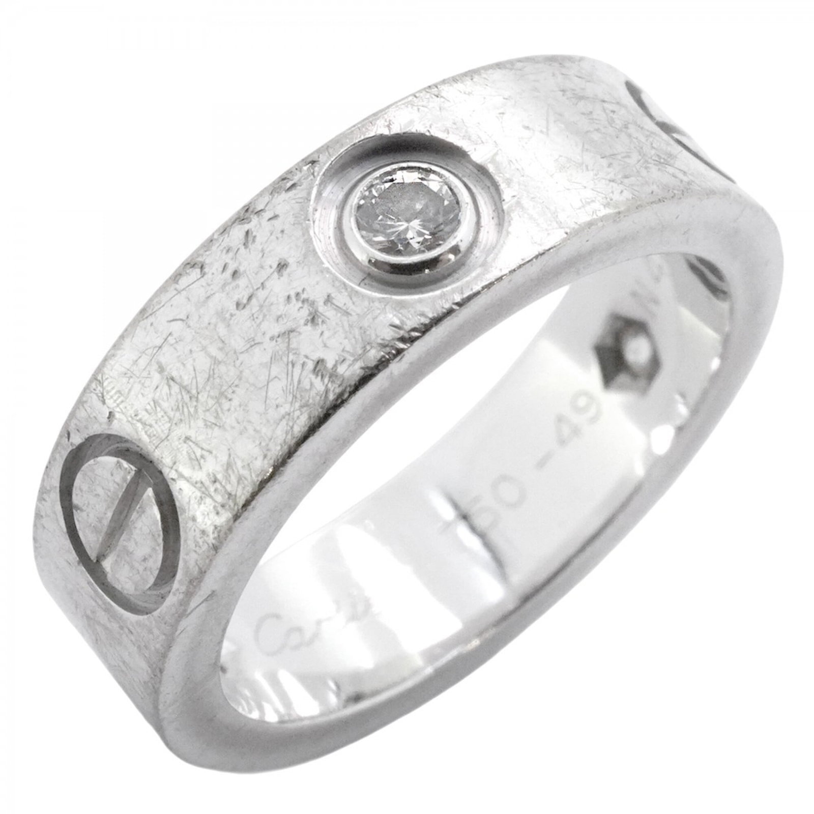 White Gold Cartier Band Ring 18K: White Gold Cartier Band Ring 18K 18K White Gold Cartier Band Ring for Women, featuring a timeless design with diamond accents. This used band ring boasts the iconic Cartier brand and is made from dura