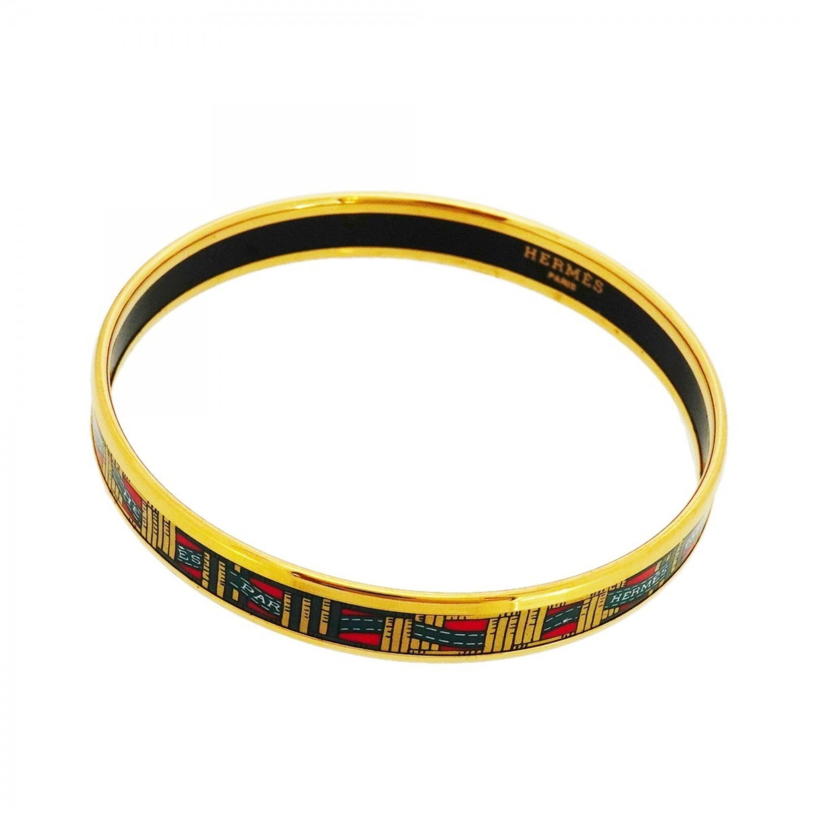 Hermes Bangle Cloisonn/ Enamel Gold Plating: Hermes Bangle Cloisonn/ Enamel Gold Plating This Hermes Bangle features cloisonn/enamel gold plating, showcasing intricate details and multi-color accents. With its 19cm length, it adds a touch of