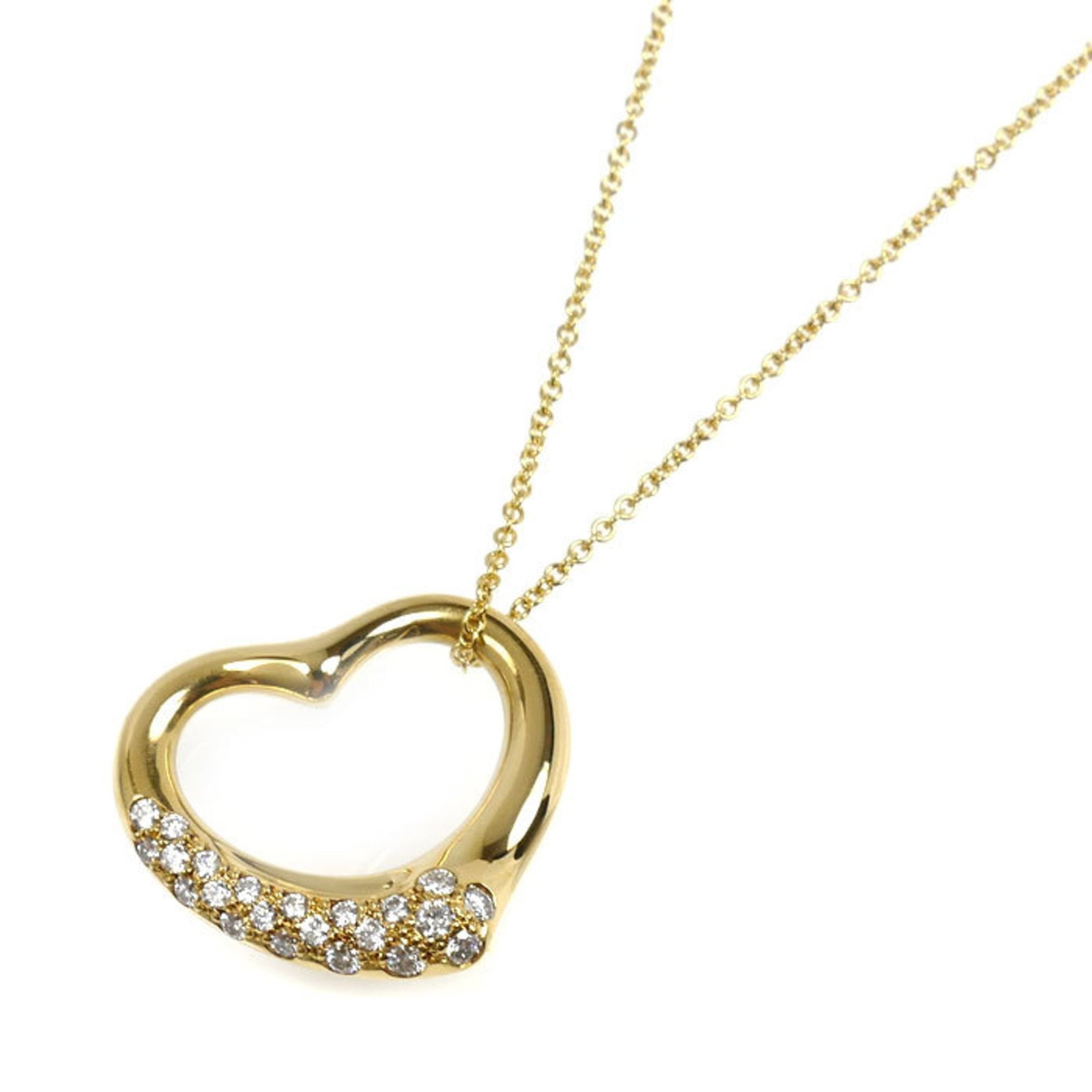 Tiffany Co Tiffany 18k yellow gold open heart diamond necklace women's: Tiffany Co Tiffany 18k yellow gold open heart diamond necklace women's Tiffany & Co's iconic 18k yellow gold open heart diamond necklace boasts a timeless design, featuring a stunning diamond pendant 