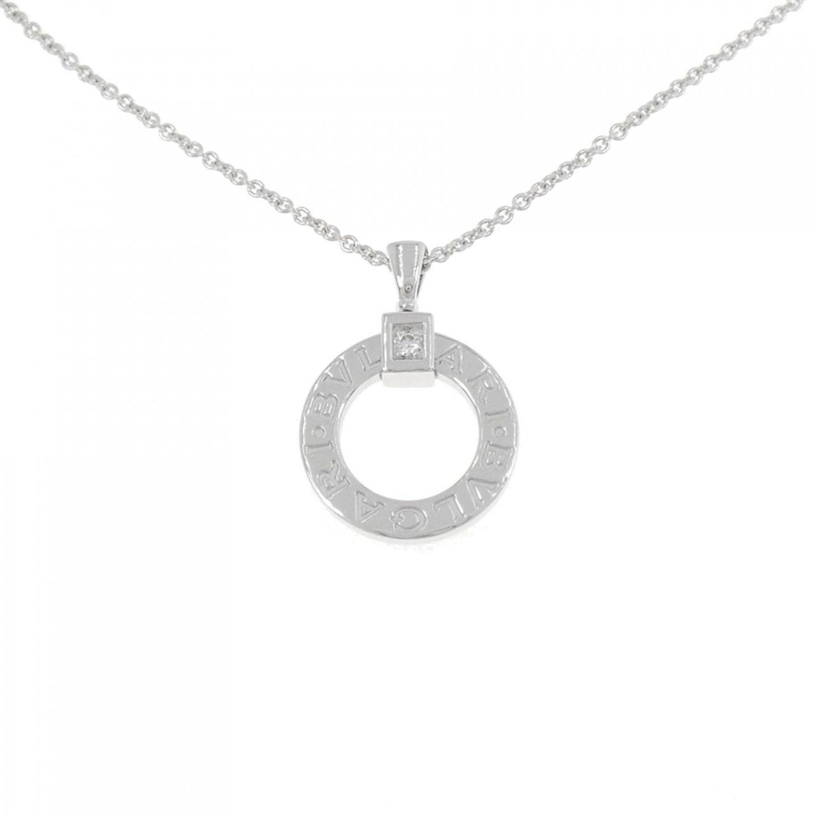 Bvlgari Necklace: Bvlgari Necklace White gold Bvlgari necklace with a diamond pendant, crafted in 18K. The necklace features a pendant size of 29.9mm x 20.8mm and a hardy used condition, with hardly any traces of usage