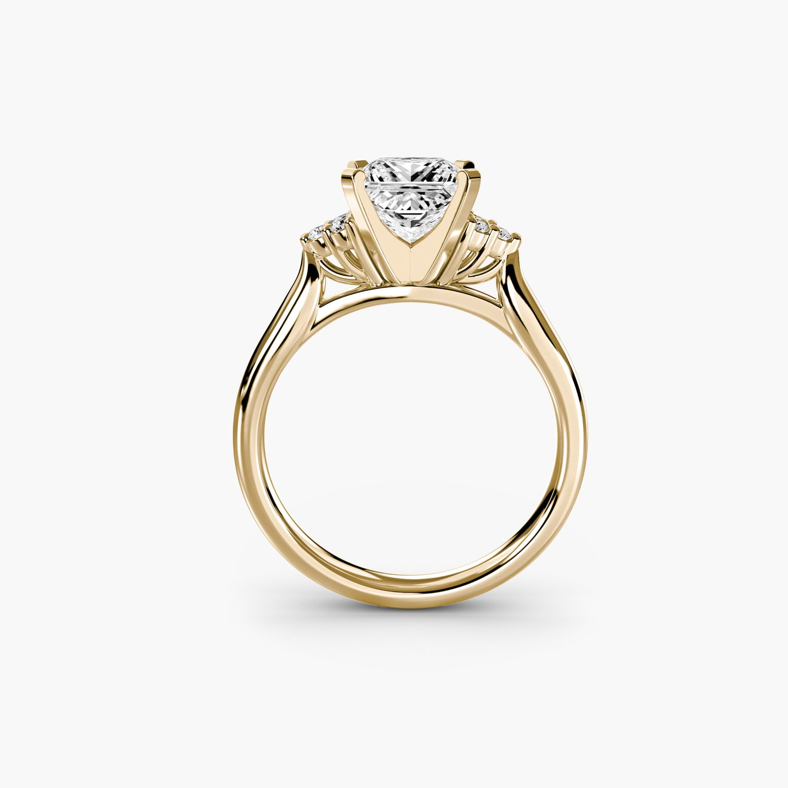 Solitaire Princess 14Kt Yellow Gold Ring Setting: Solitaire Princess 14Kt Yellow Gold Ring Setting 14Kt Yellow Gold Princess Ring Setting - A stunning setting for your lab-grown diamond, featuring six small side stones totaling 0.09 carats in EF/VS c
